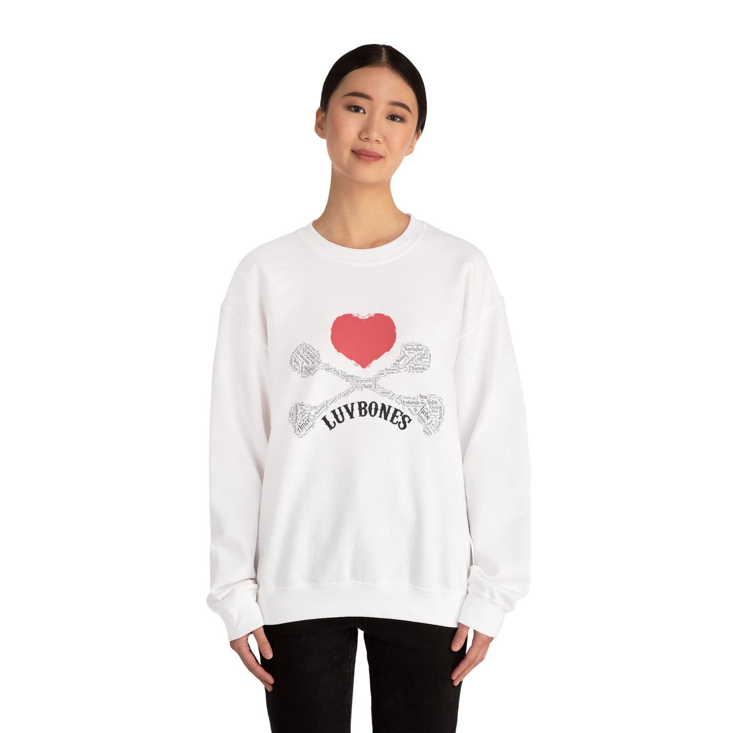 Luvbones - Hearts & Crossbones Sweatshirt, Cozy Unisex Crewneck, Valentine Gift, Edgy Sweatshirt for Him/Her, Casual Wear, Trendy Outfit