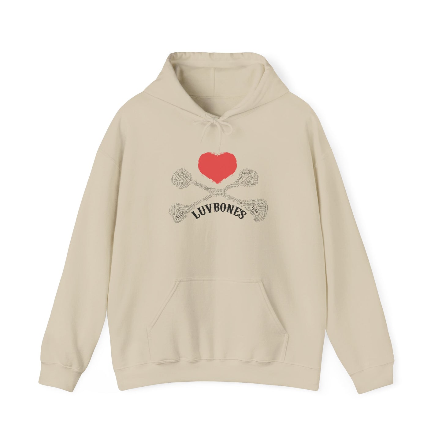 Luvbones - Hearts & Crossbones Unisex Hoodie, Graphic Sweatshirt for Couples, Valentine's Day Gift, Streetwear Fashion, Cozy Layering