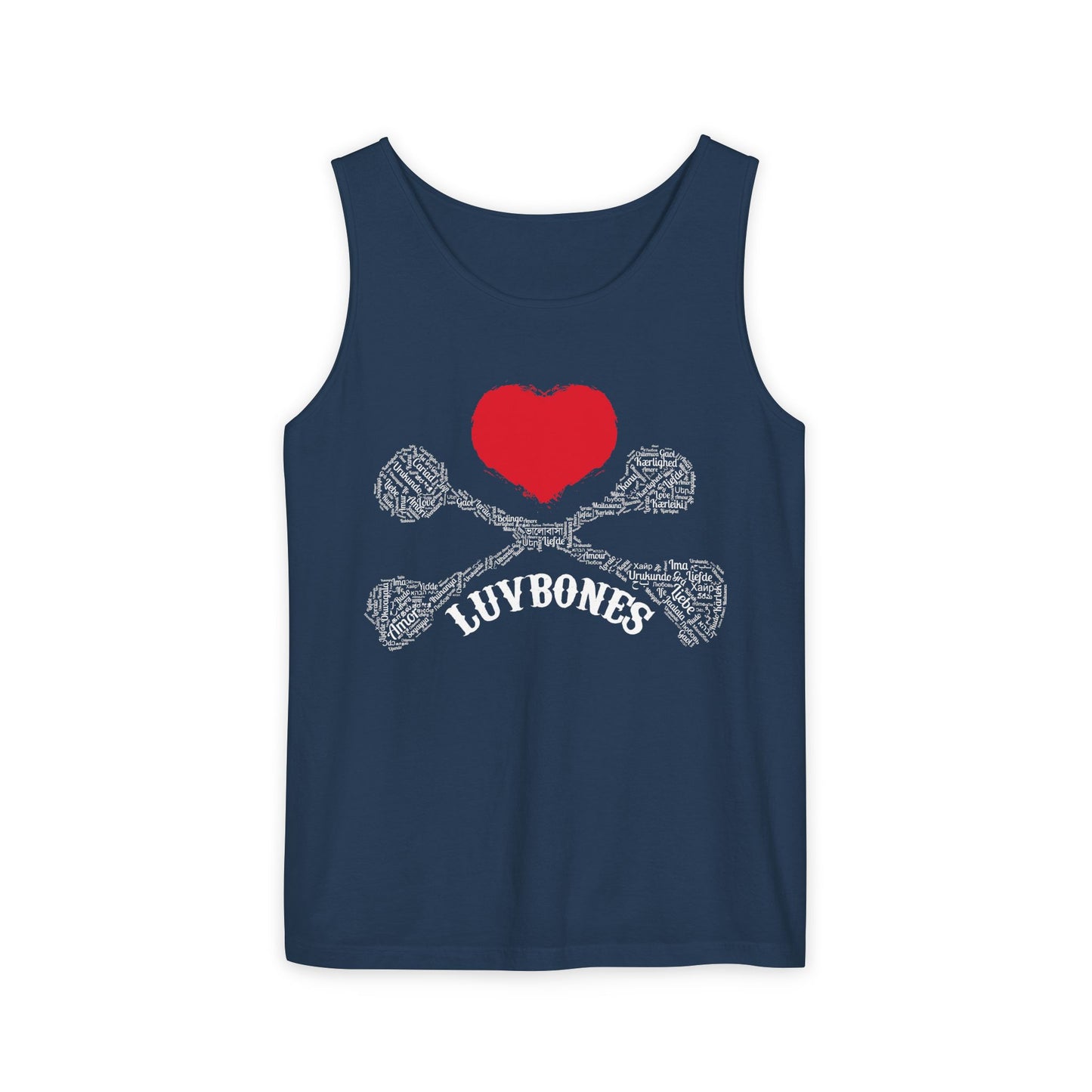 Luvbones - Hearts & Crossbones Unisex Tank Top | Casual Summer Wear, Gifts for Dog Lovers, Festival Fashion, Beach Apparel, Stylish Comfort