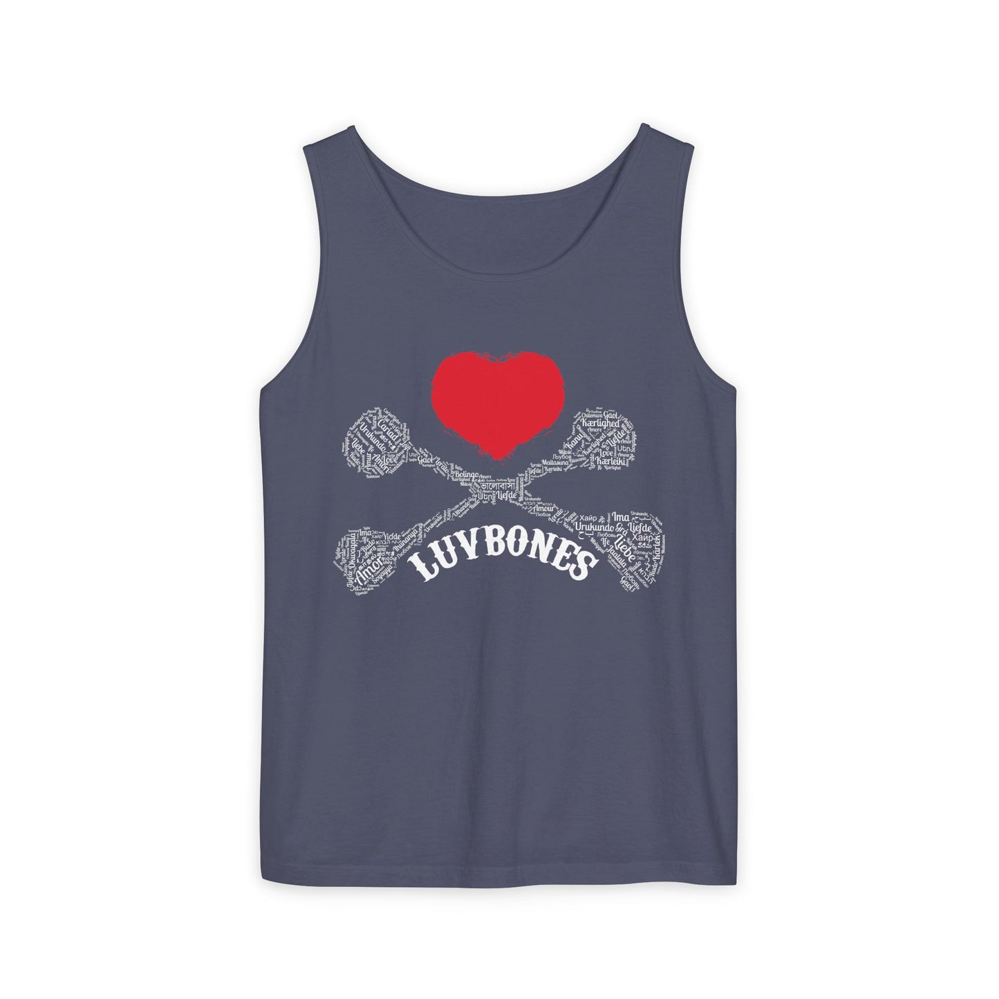 Luvbones - Hearts & Crossbones Unisex Tank Top | Casual Summer Wear, Gifts for Dog Lovers, Festival Fashion, Beach Apparel, Stylish Comfort