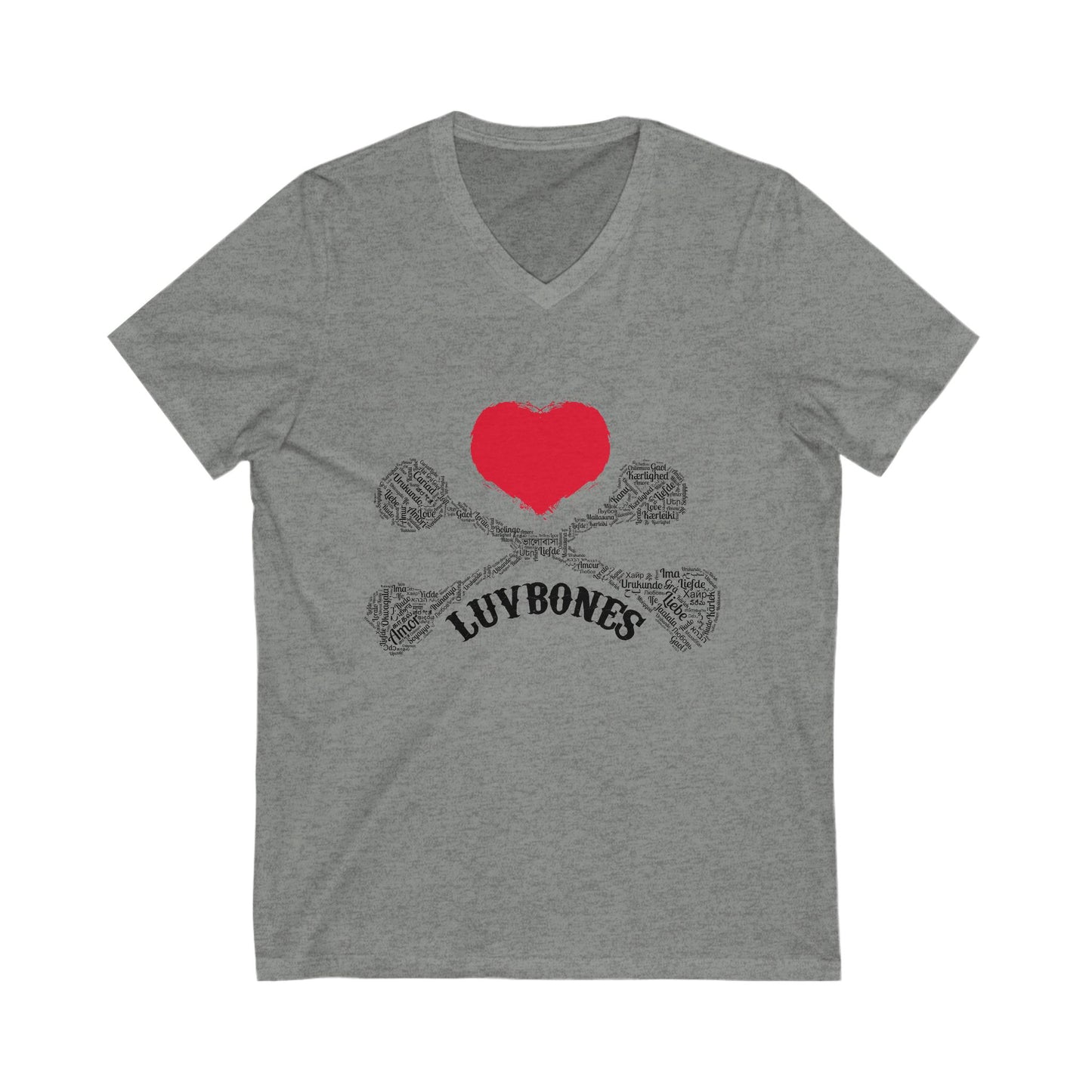 Luvbones - Hearts & Crossbones V-Neck Tee, Unisex Graphic T-Shirt, Cool Casual Wear, Gift for Him/Her