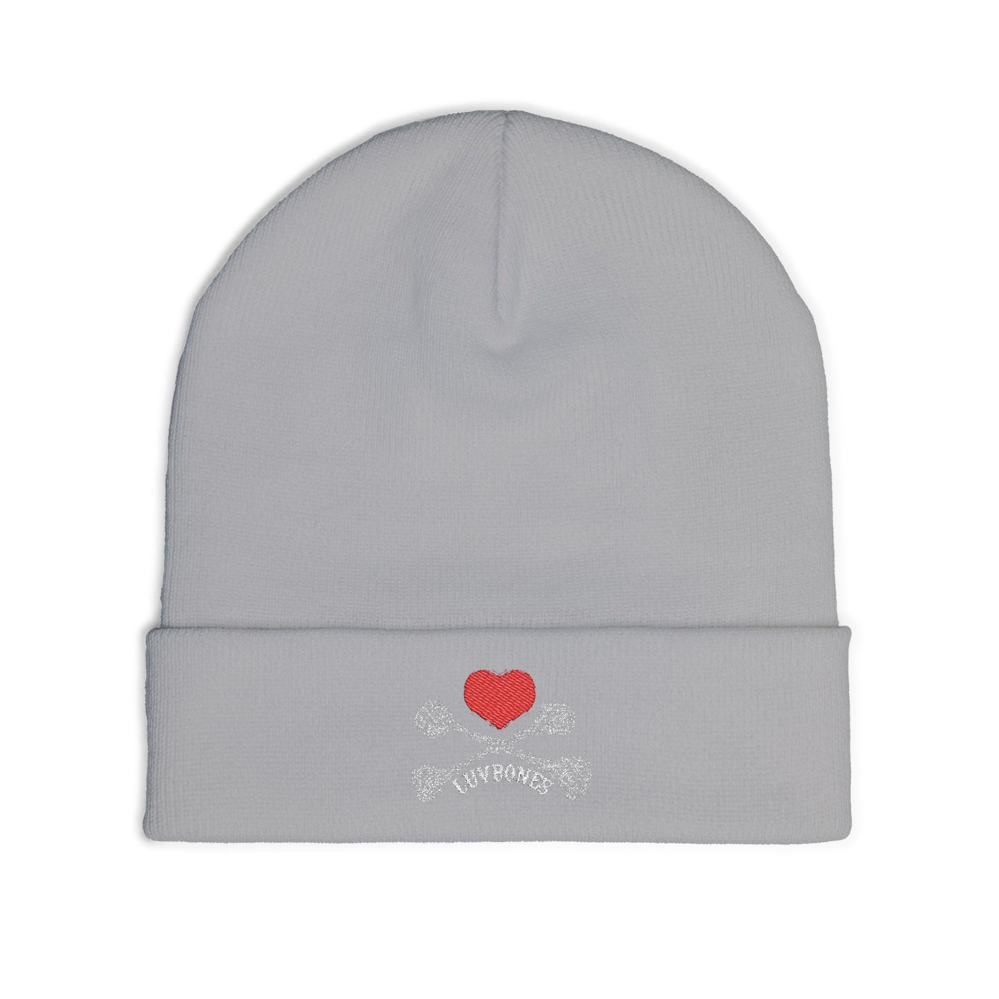 Luvbones - Hearts & Crossbones Knit Beanie, Warm Winter Hat, Casual Headwear, Skull Beanie, Gifts for Him/Her
