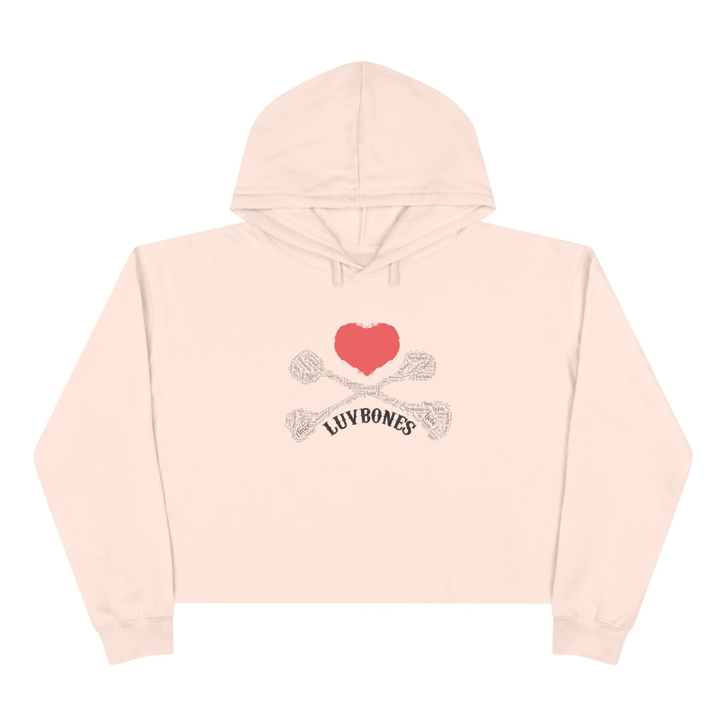 Luvbones - Hearts & Crossbones Crop Hoodie - Trendy Streetwear, Cute Gift, Halloween Apparel, Casual Outfit, Festival Wear