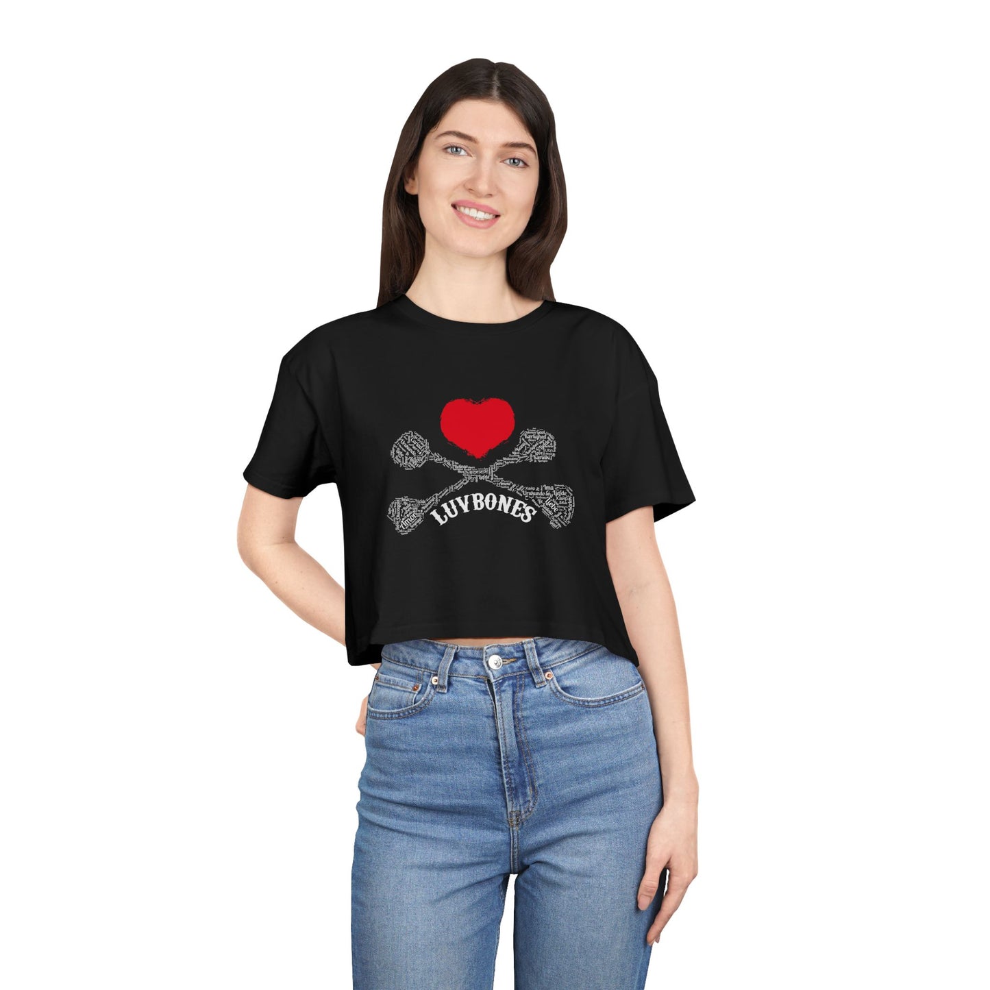 Luvbones - Hearts & Crossbones Women's Crop Tee - Trendy Summer Top, Casual Wardrobe Essential, Gift for Her, Valentine's Day
