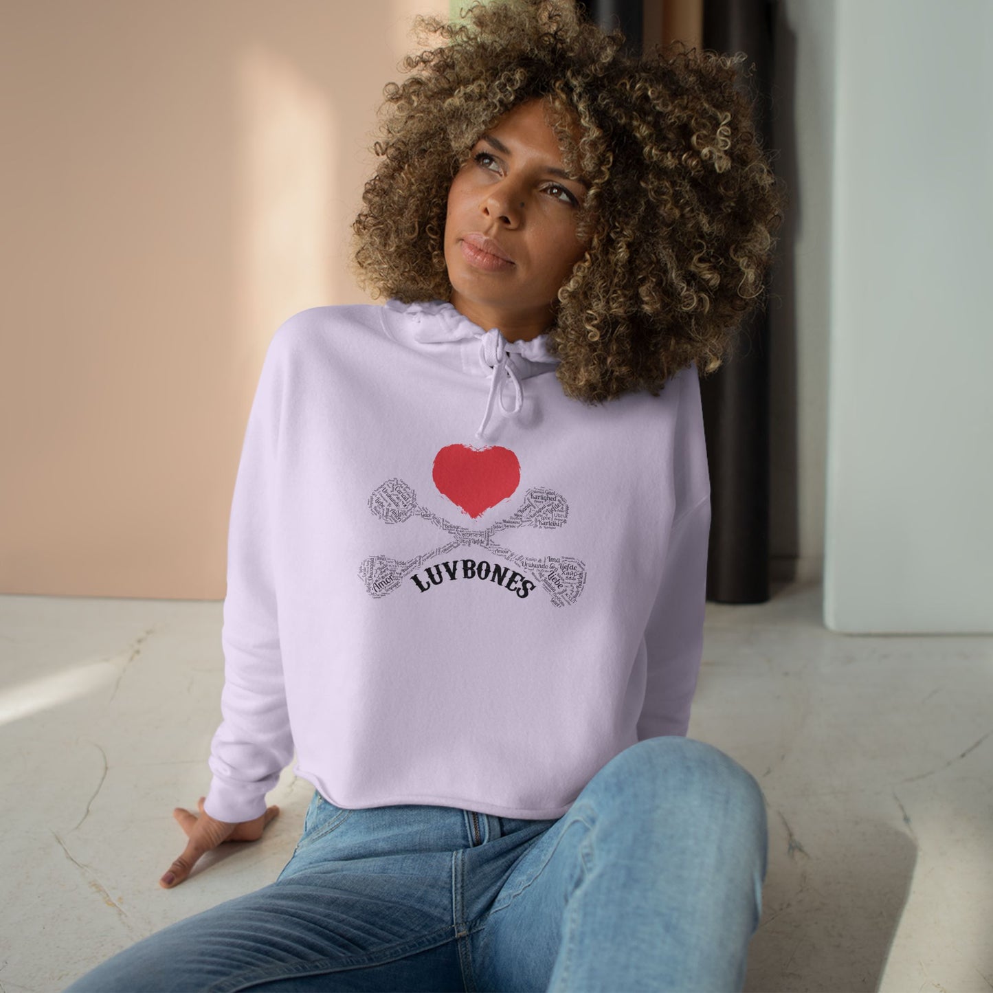 Luvbones - Hearts & Crossbones Crop Hoodie - Trendy Streetwear, Cute Gift, Halloween Apparel, Casual Outfit, Festival Wear