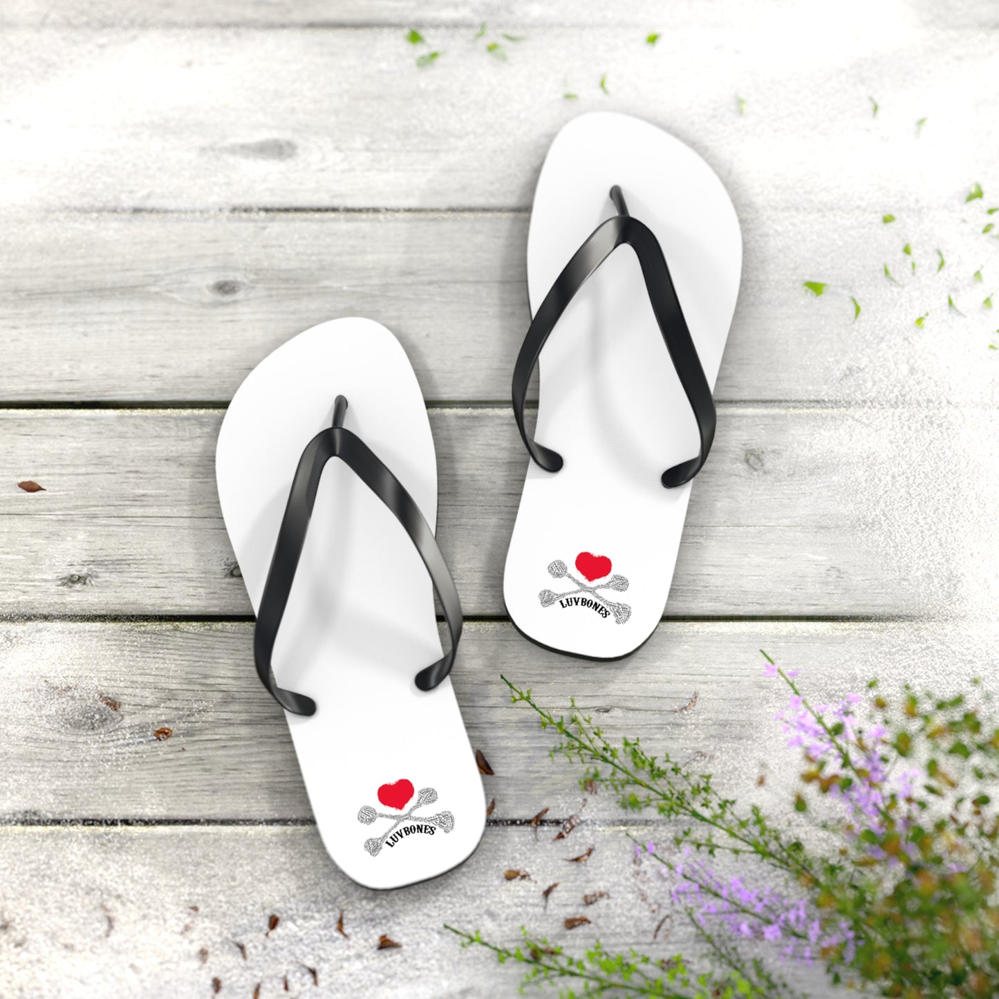 Luvbones - Hearts & Crossbones Flip Flops | Summer Beachwear, Fun Footwear, Casual Sandals, Gift for Beach Lovers, Trendy Vacation Accessory