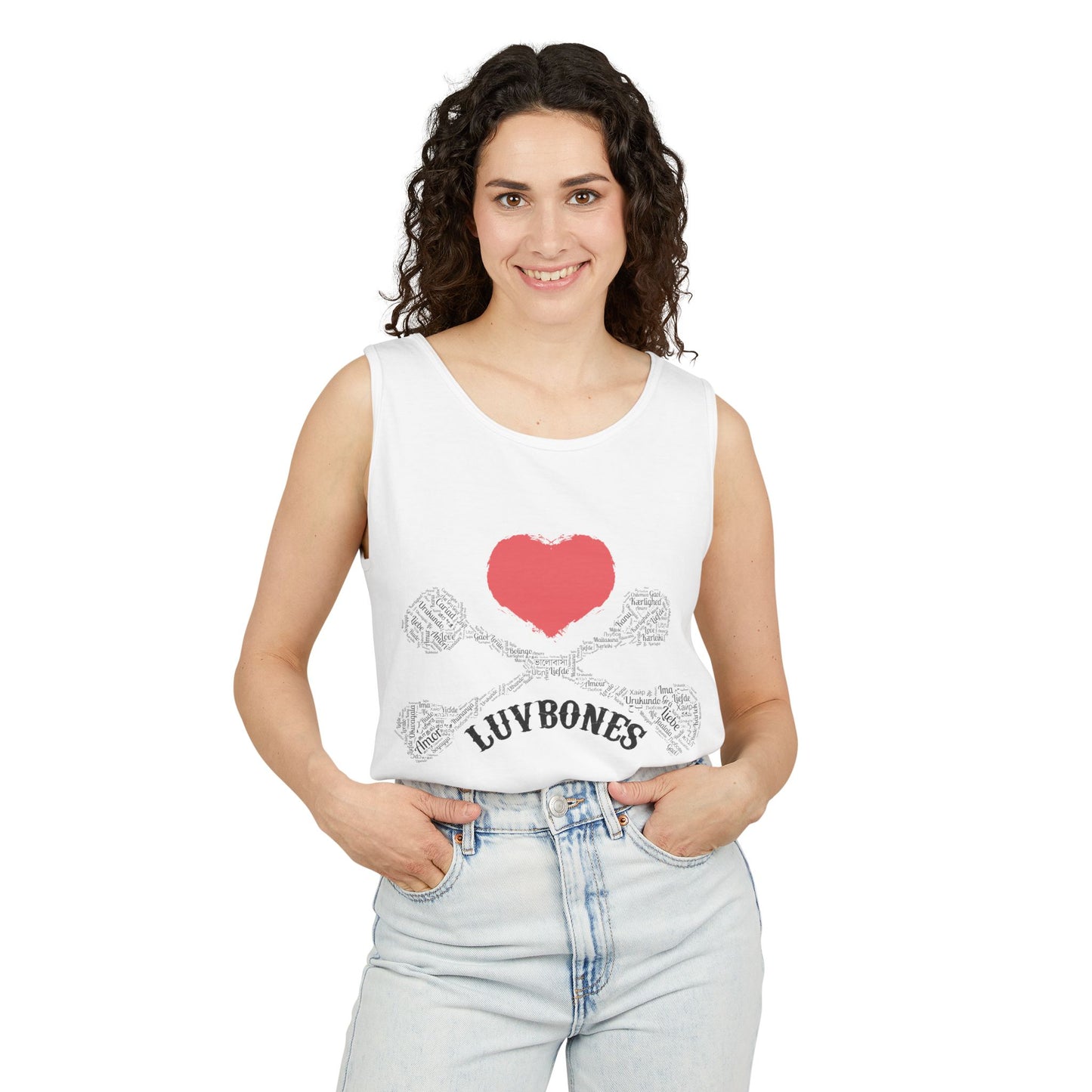 Luvbones - Hearts & Crossbones Unisex Tank Top | Casual Summer Wear, Gifts for Dog Lovers, Festival Fashion, Beach Apparel, Stylish Comfort