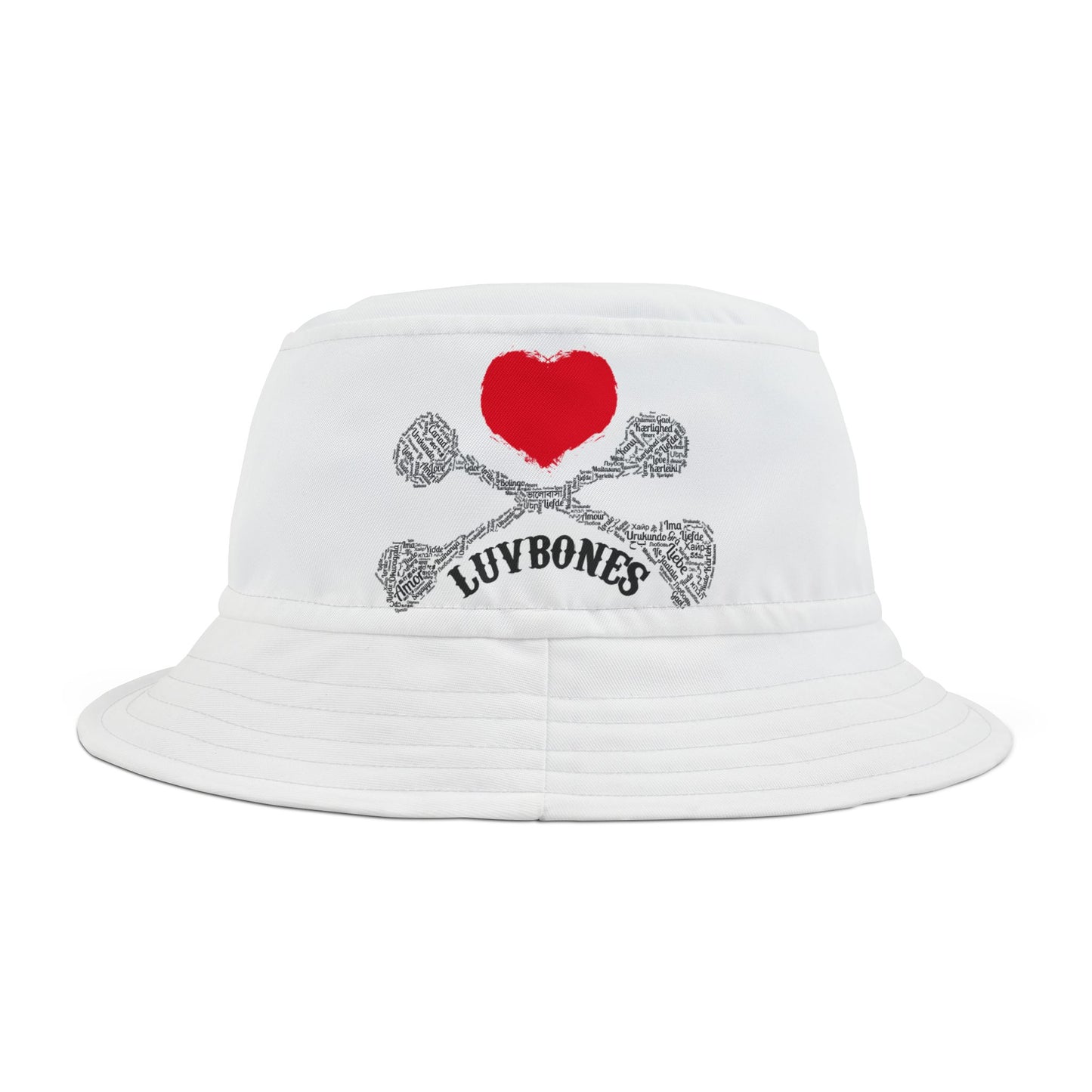 Luvbones - Hearts & Crossbones Bucket Hat | Trendy Summer Accessory, Gift for Beach Days, Festival Wear, Streetwear, Unisex Hat