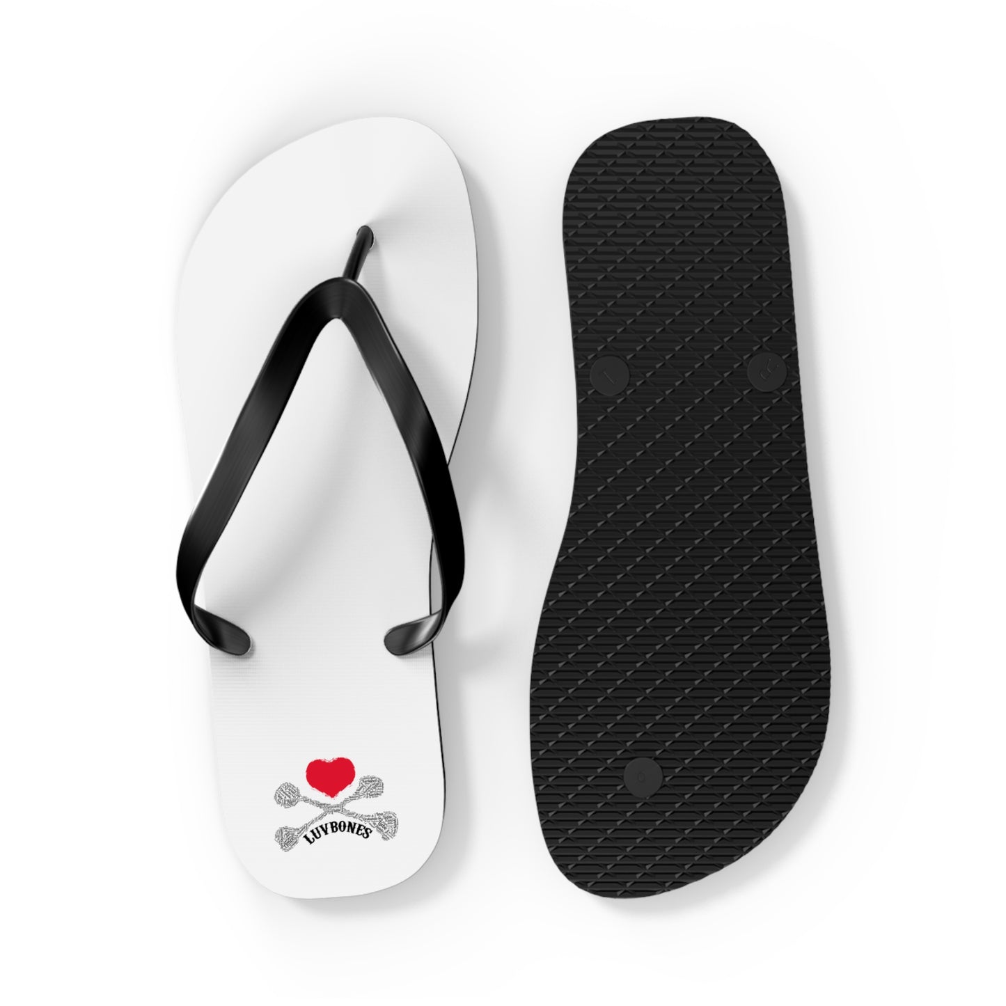Luvbones - Hearts & Crossbones Flip Flops | Summer Beachwear, Fun Footwear, Casual Sandals, Gift for Beach Lovers, Trendy Vacation Accessory