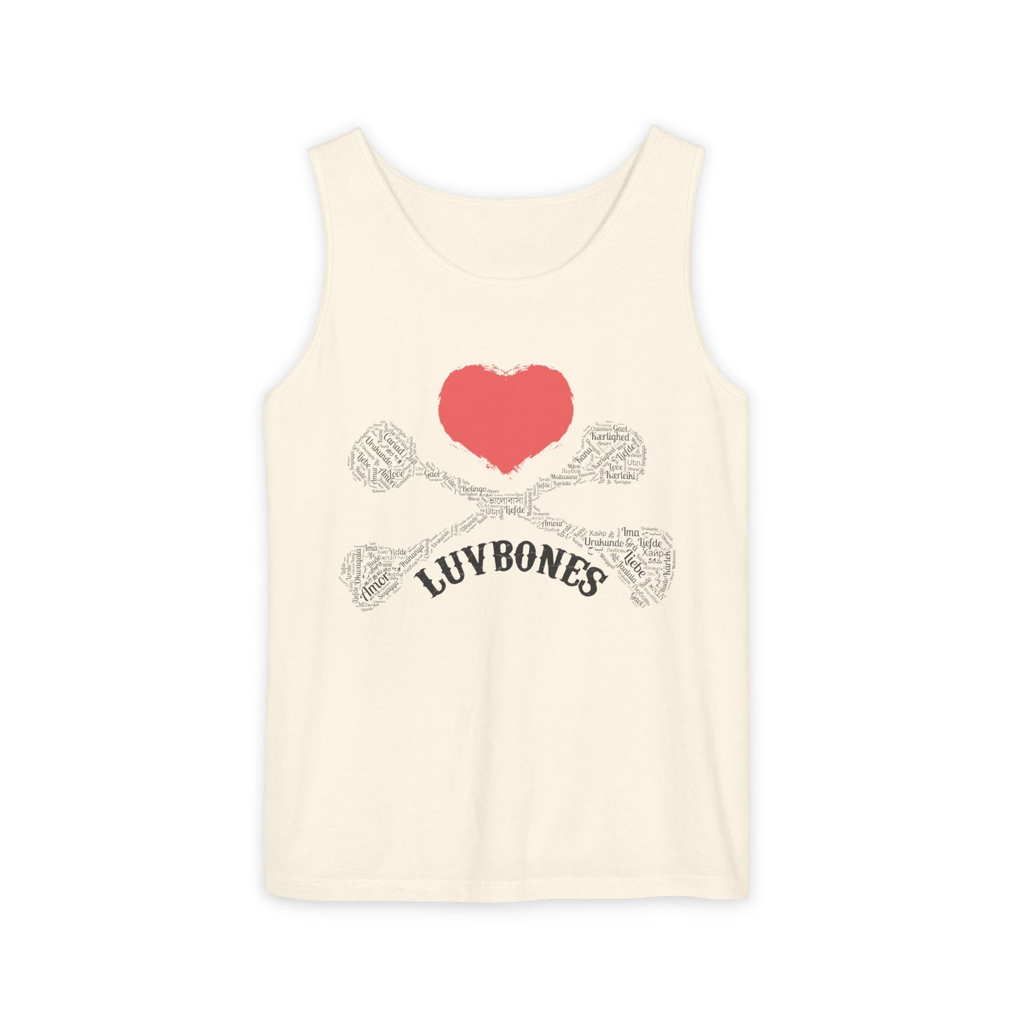 Luvbones - Hearts & Crossbones Unisex Tank Top | Casual Summer Wear, Gifts for Dog Lovers, Festival Fashion, Beach Apparel, Stylish Comfort