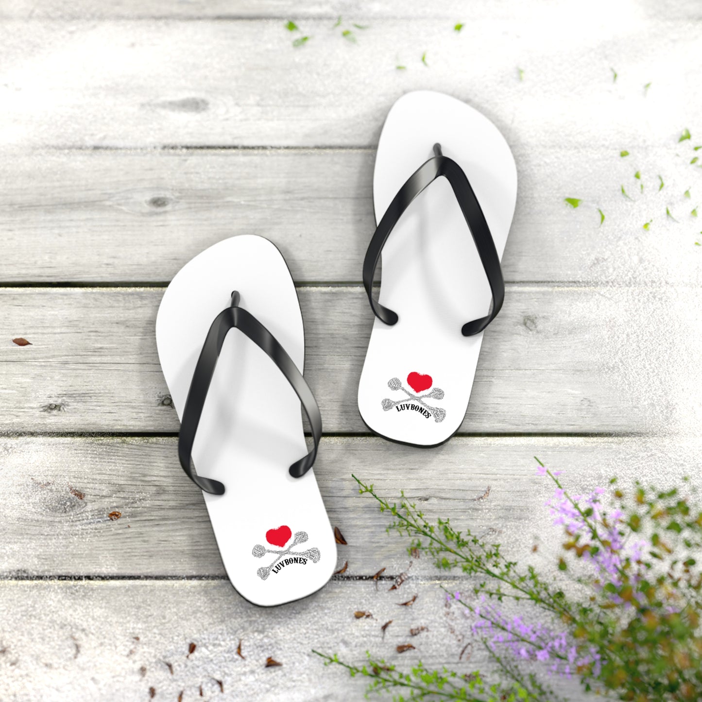 Luvbones - Hearts & Crossbones Flip Flops | Summer Beachwear, Fun Footwear, Casual Sandals, Gift for Beach Lovers, Trendy Vacation Accessory