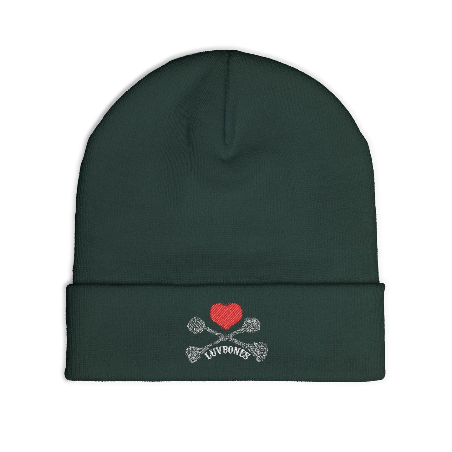 Luvbones - Hearts & Crossbones Knit Beanie, Warm Winter Hat, Casual Headwear, Skull Beanie, Gifts for Him/Her