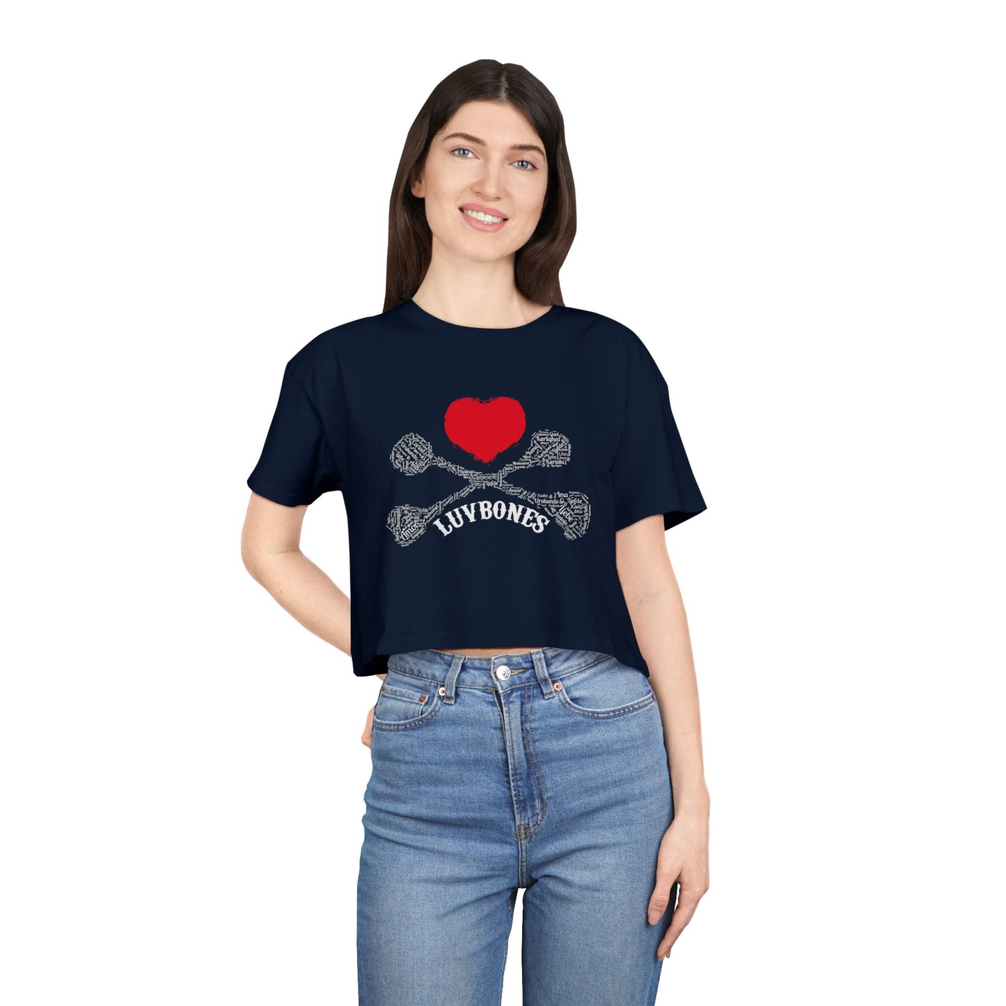 Luvbones - Hearts & Crossbones Women's Crop Tee - Trendy Summer Top, Casual Wardrobe Essential, Gift for Her, Valentine's Day
