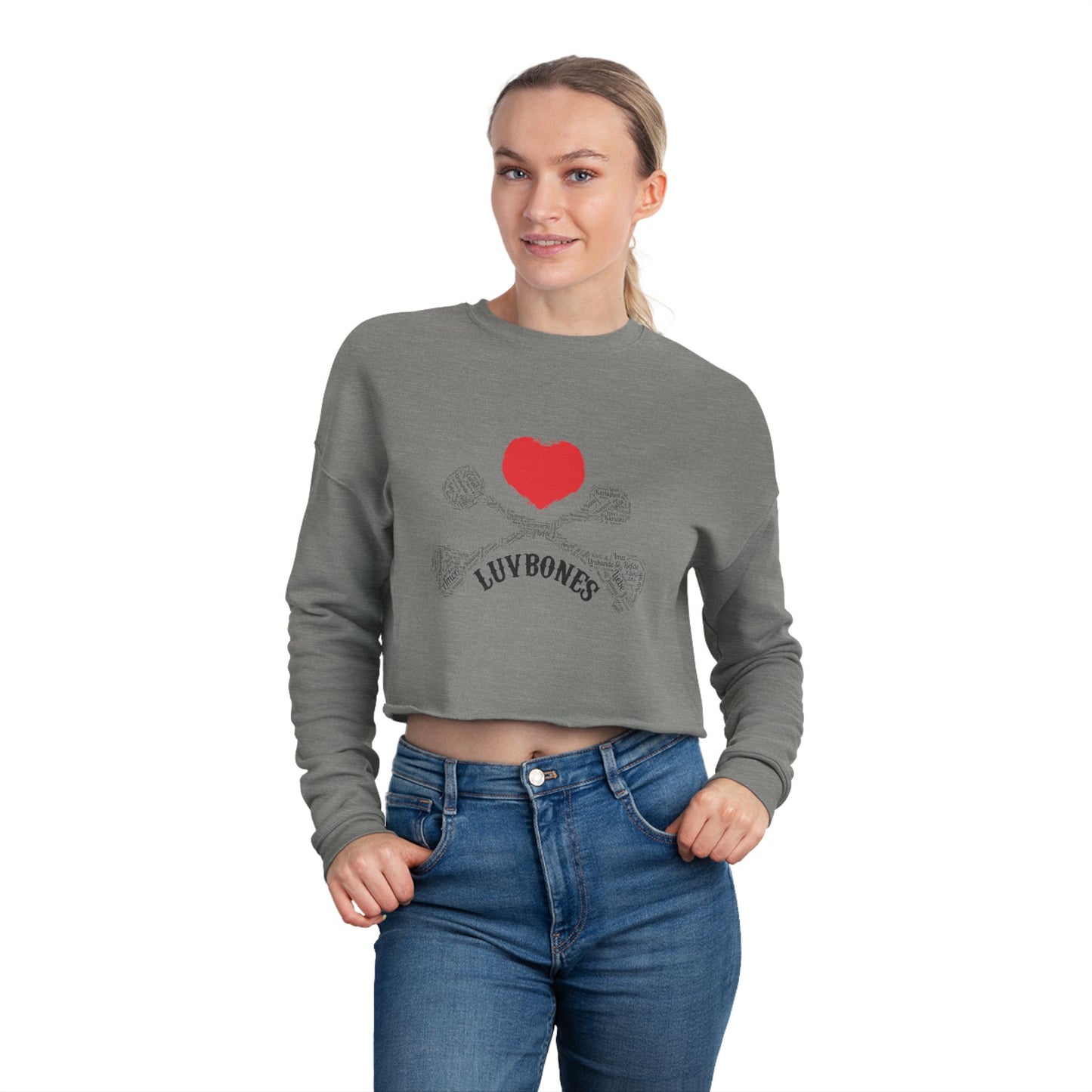 Luvbones - Hearts & Crossbones Cropped Sweatshirt Casual, Streetwear, Gift for Her, Trendy Apparel