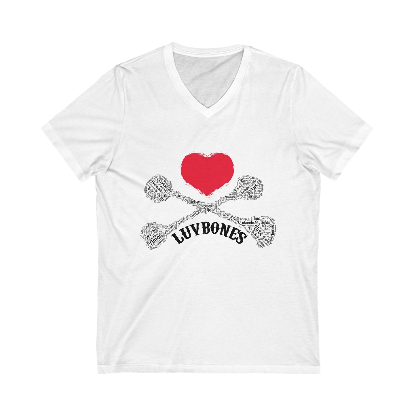 Luvbones - Hearts & Crossbones V-Neck Tee, Unisex Graphic T-Shirt, Cool Casual Wear, Gift for Him/Her