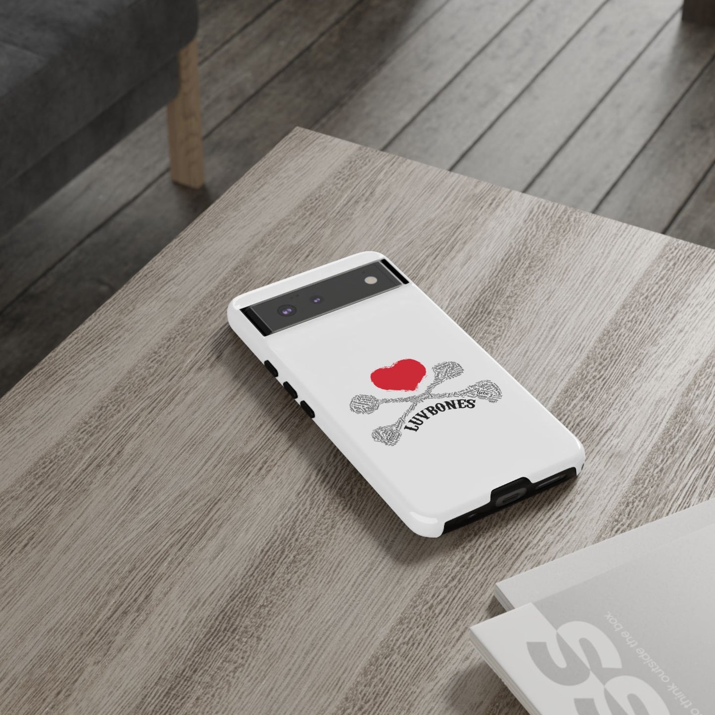 Luvbones - Hearts & Crossbones Phone Case, Tough Cases, Unique Smartphone Accessory, Gift for Him or Her
