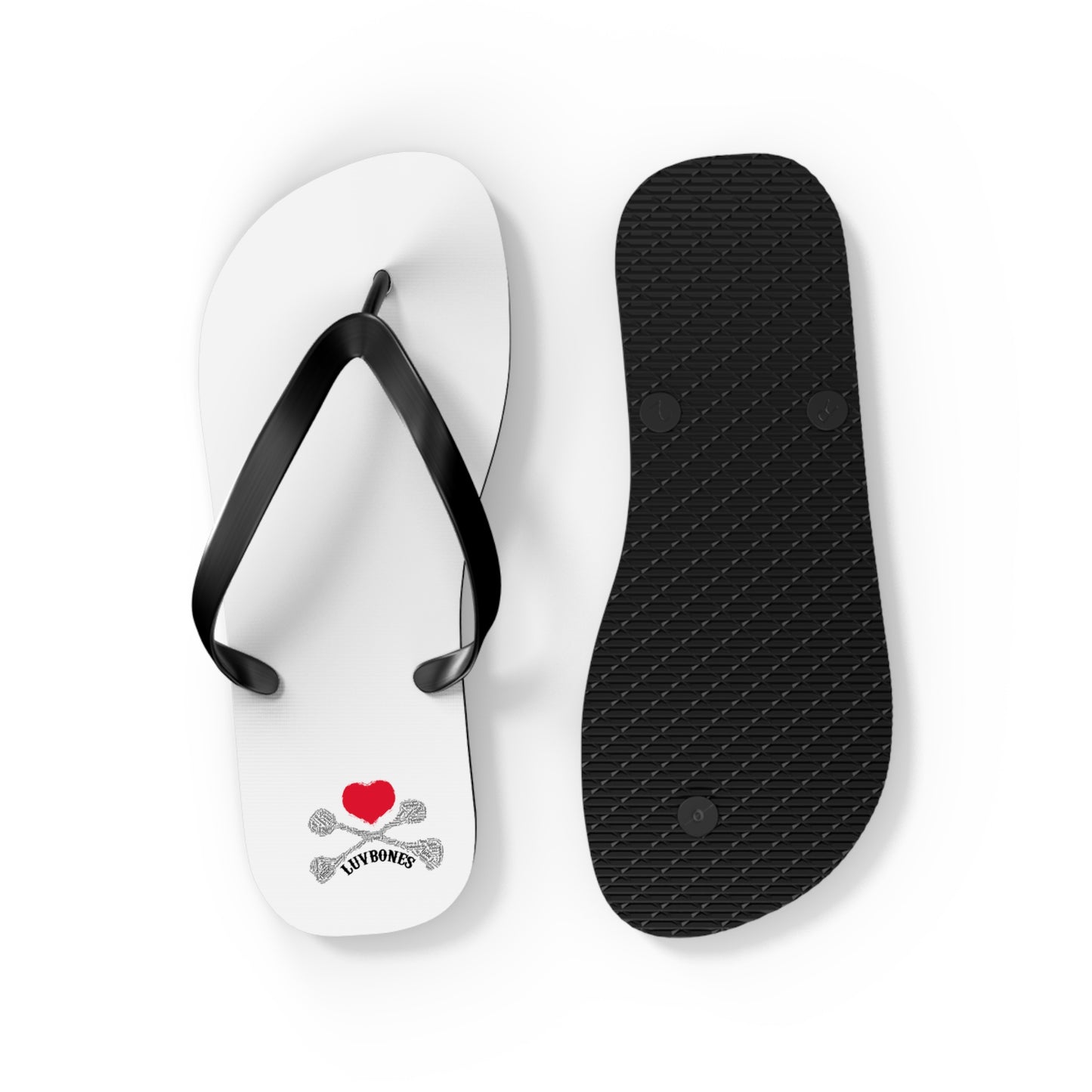 Luvbones - Hearts & Crossbones Flip Flops | Summer Beachwear, Fun Footwear, Casual Sandals, Gift for Beach Lovers, Trendy Vacation Accessory