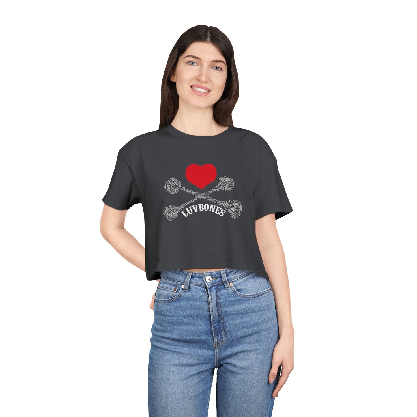 Luvbones - Hearts & Crossbones Women's Crop Tee - Trendy Summer Top, Casual Wardrobe Essential, Gift for Her, Valentine's Day