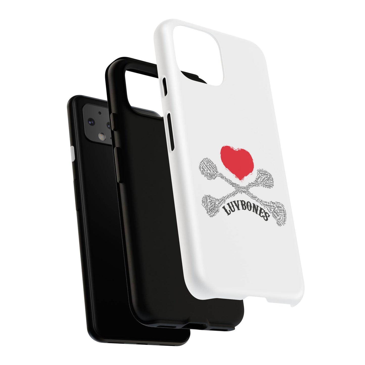 Luvbones - Hearts & Crossbones Phone Case, Tough Cases, Unique Smartphone Accessory, Gift for Him or Her