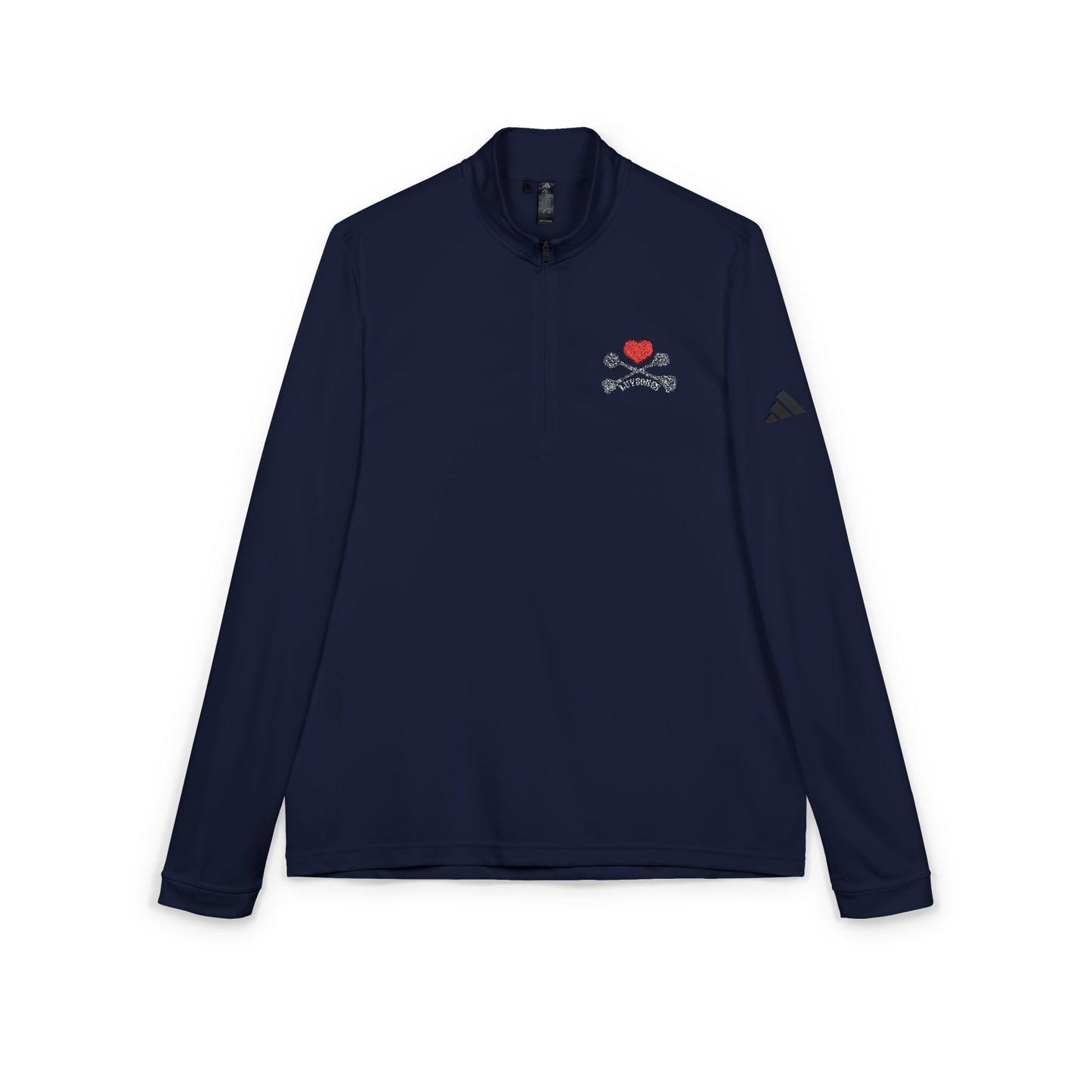 Luvbones - Hearts & Crossbones Quarter-Zip Pullover, Sporty Layering, Fitnesswear, Embroidered Apparel, Activewear Gift