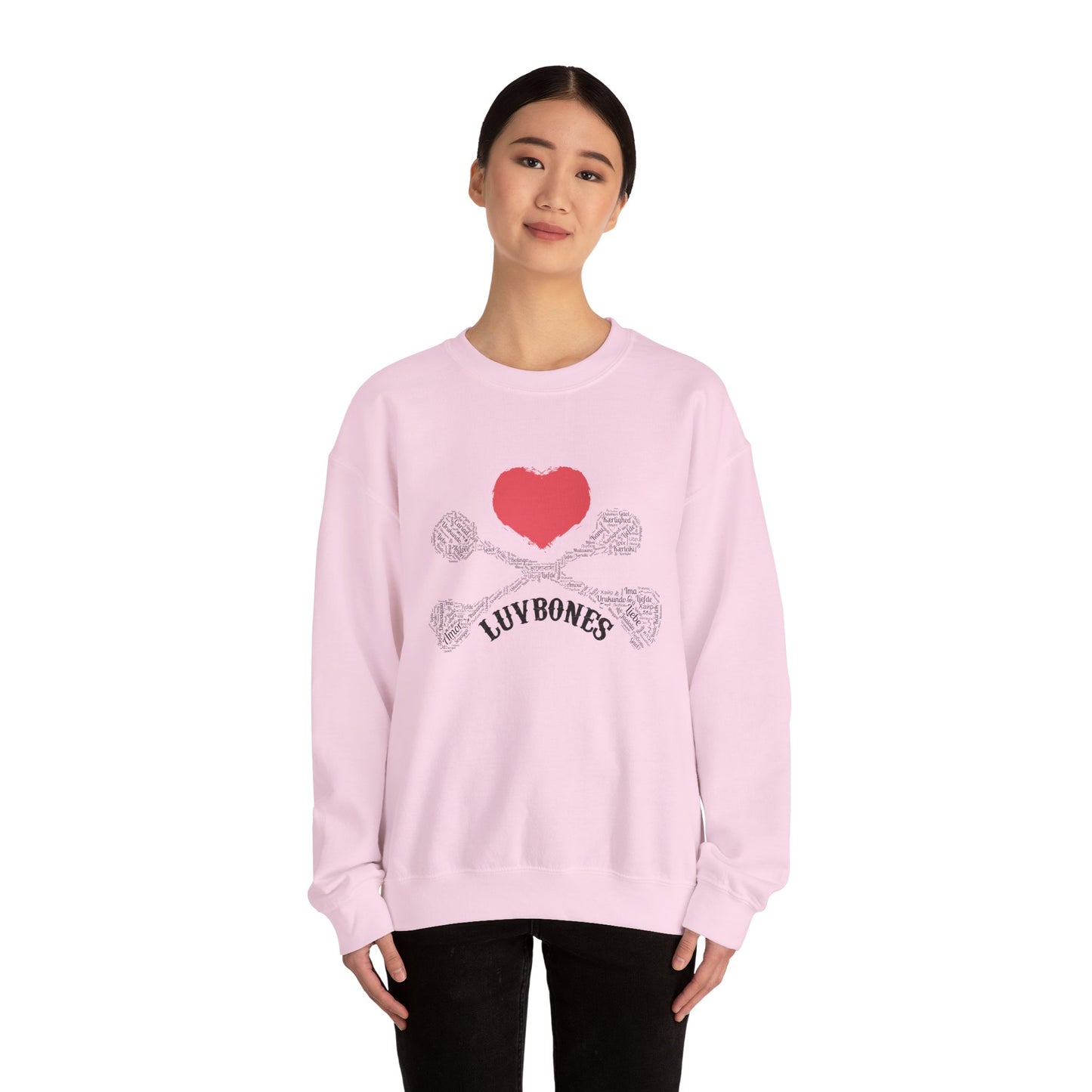 Luvbones - Hearts & Crossbones Sweatshirt, Cozy Unisex Crewneck, Valentine Gift, Edgy Sweatshirt for Him/Her, Casual Wear, Trendy Outfit