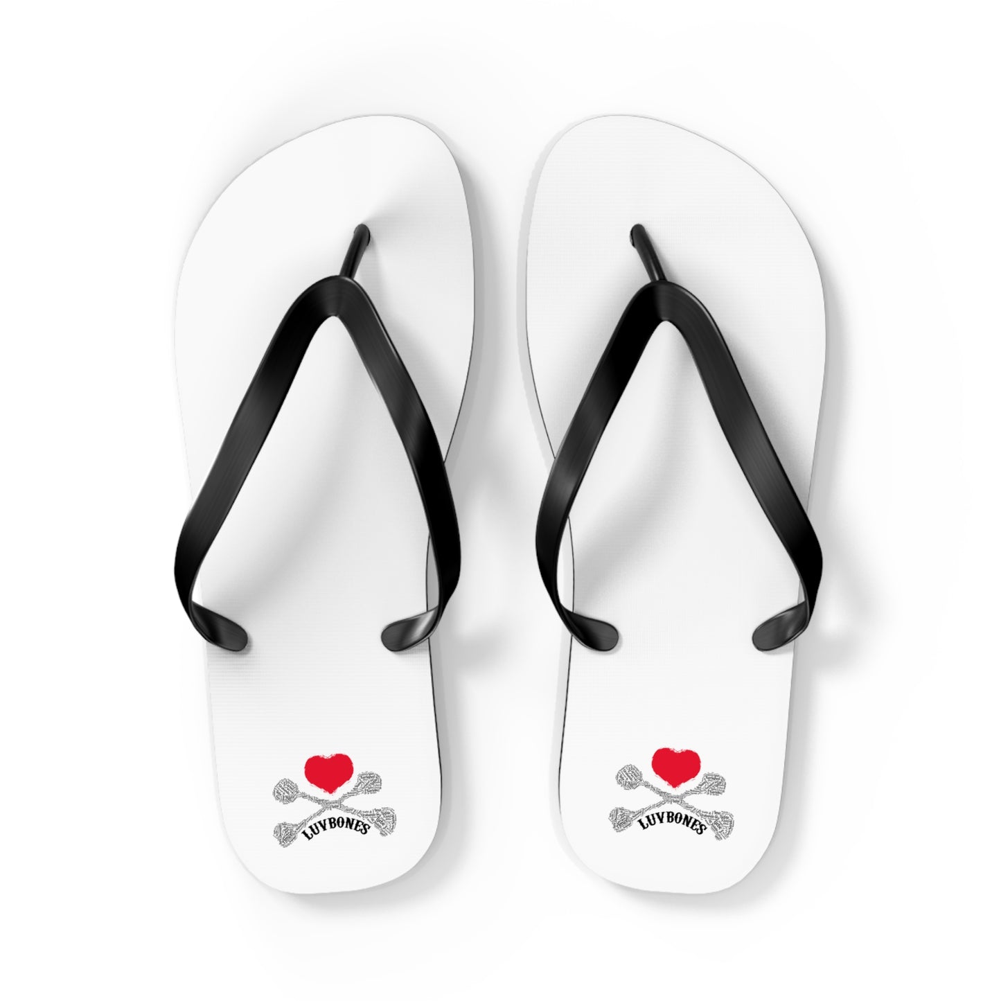 Luvbones - Hearts & Crossbones Flip Flops | Summer Beachwear, Fun Footwear, Casual Sandals, Gift for Beach Lovers, Trendy Vacation Accessory