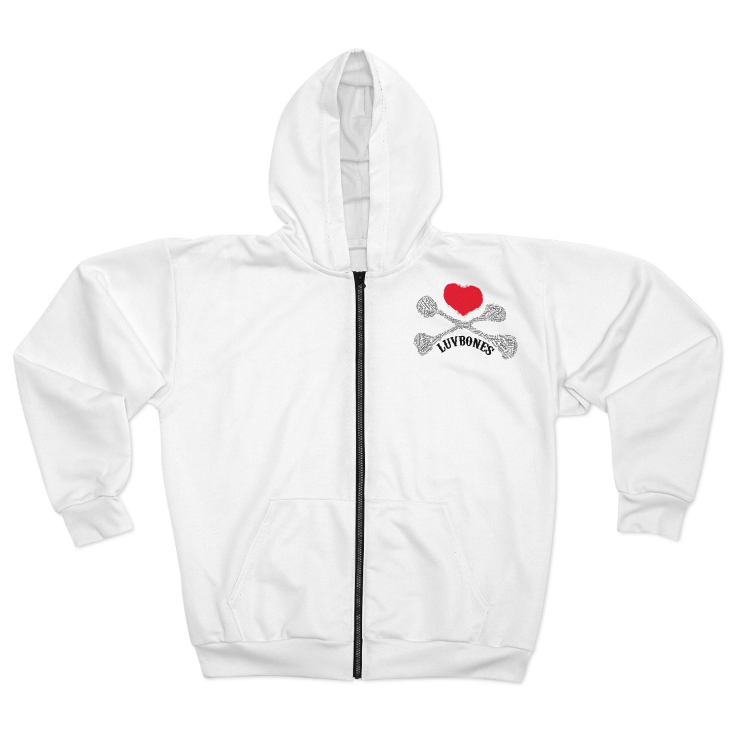 Luvbones - Hearts & Crossbones Unisex Zip Hoodie, Cozy Zip Up, Perfect for Casual Outings, Valentine’s Day Gift, Unique Streetwear Style