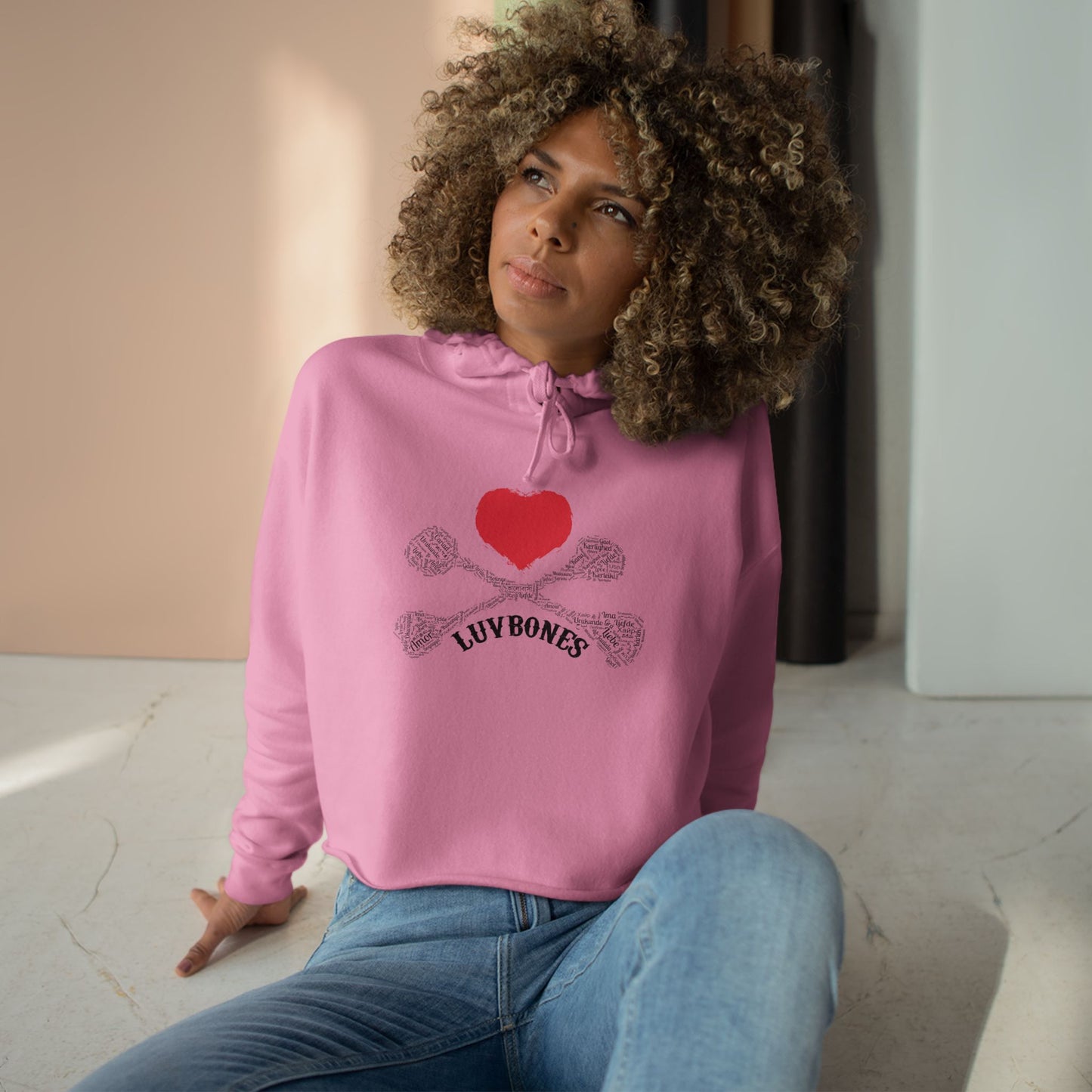 Luvbones - Hearts & Crossbones Crop Hoodie - Trendy Streetwear, Cute Gift, Halloween Apparel, Casual Outfit, Festival Wear