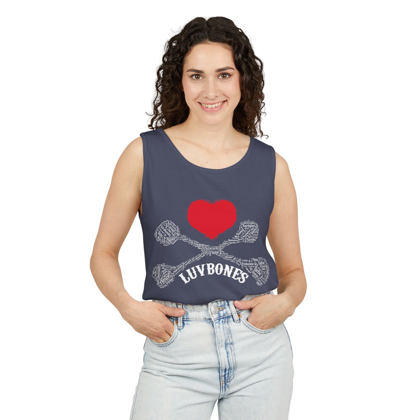 Luvbones - Hearts & Crossbones Unisex Tank Top | Casual Summer Wear, Gifts for Dog Lovers, Festival Fashion, Beach Apparel, Stylish Comfort