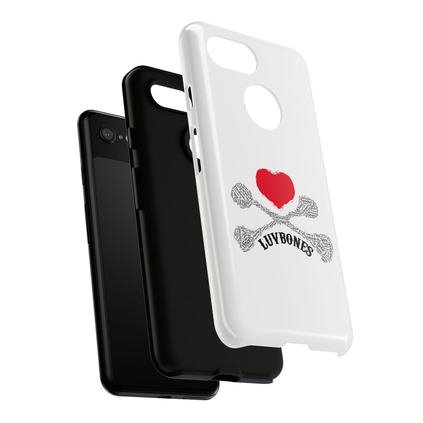 Luvbones - Hearts & Crossbones Phone Case, Tough Cases, Unique Smartphone Accessory, Gift for Him or Her