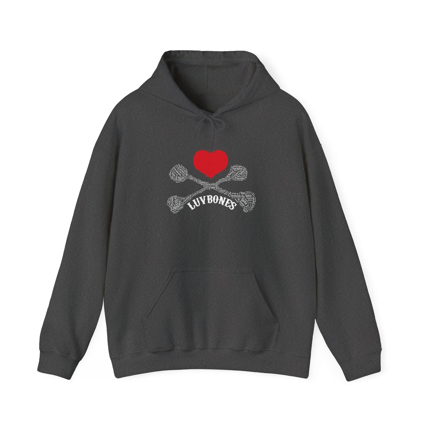 Luvbones - Hearts & Crossbones Unisex Hoodie, Graphic Sweatshirt for Couples, Valentine's Day Gift, Streetwear Fashion, Cozy Layering