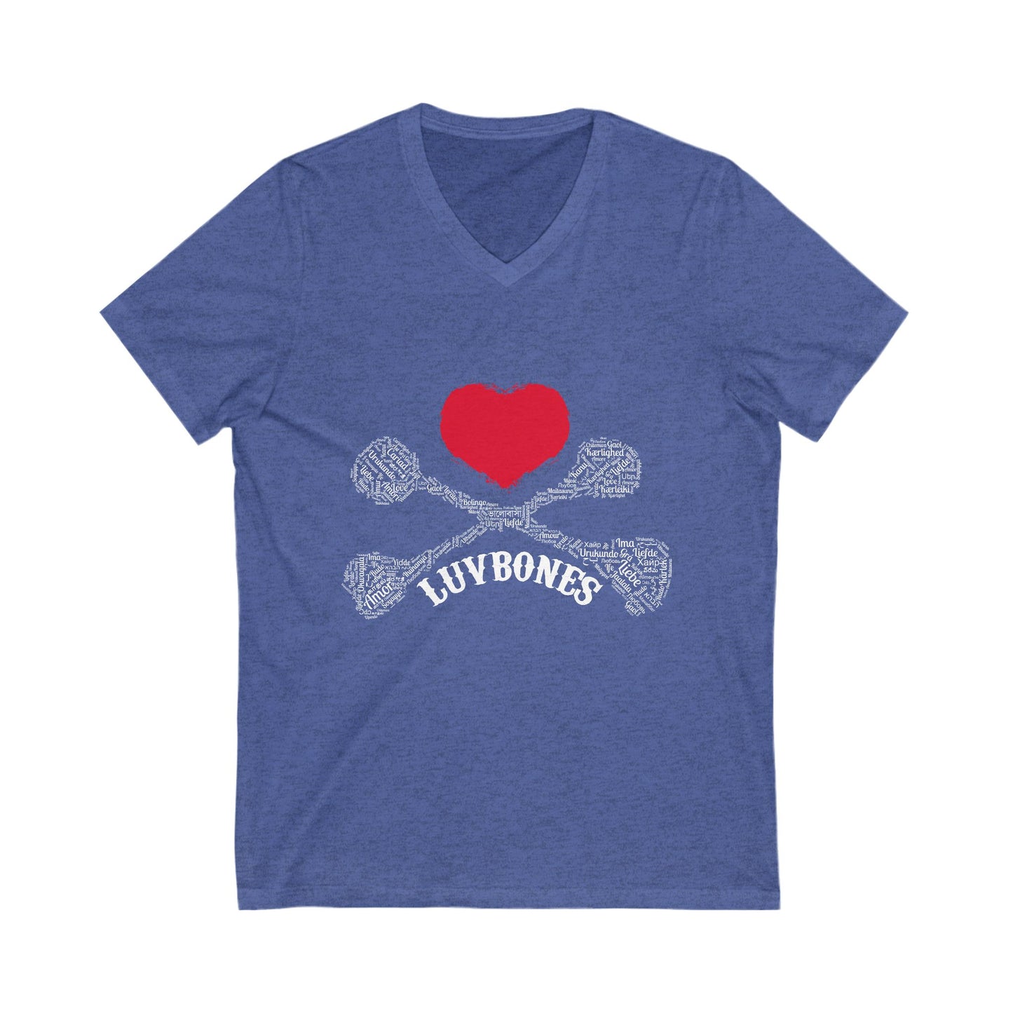 Luvbones - Hearts & Crossbones V-Neck Tee, Unisex Graphic T-Shirt, Cool Casual Wear, Gift for Him/Her