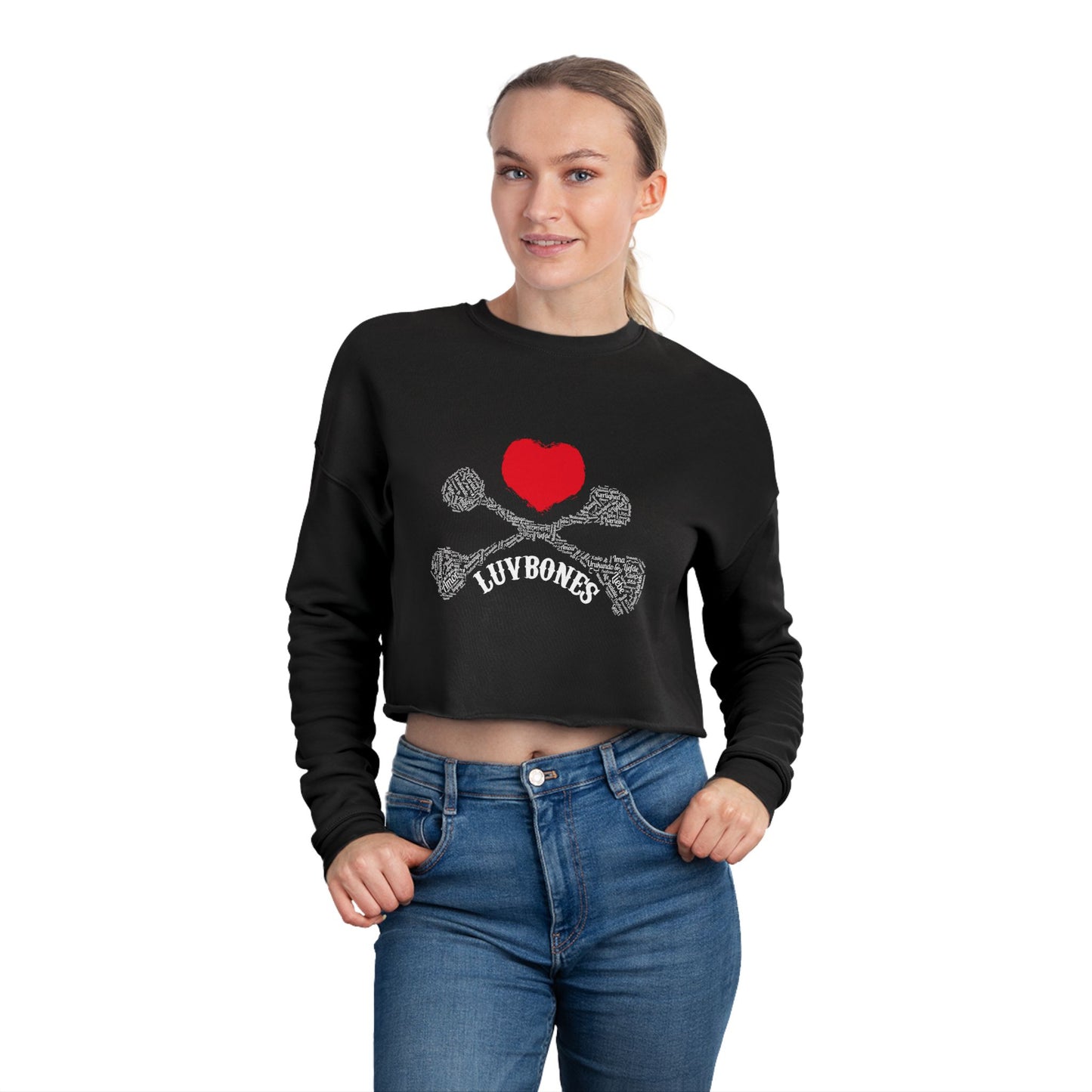 Luvbones - Hearts & Crossbones Cropped Sweatshirt Casual, Streetwear, Gift for Her, Trendy Apparel
