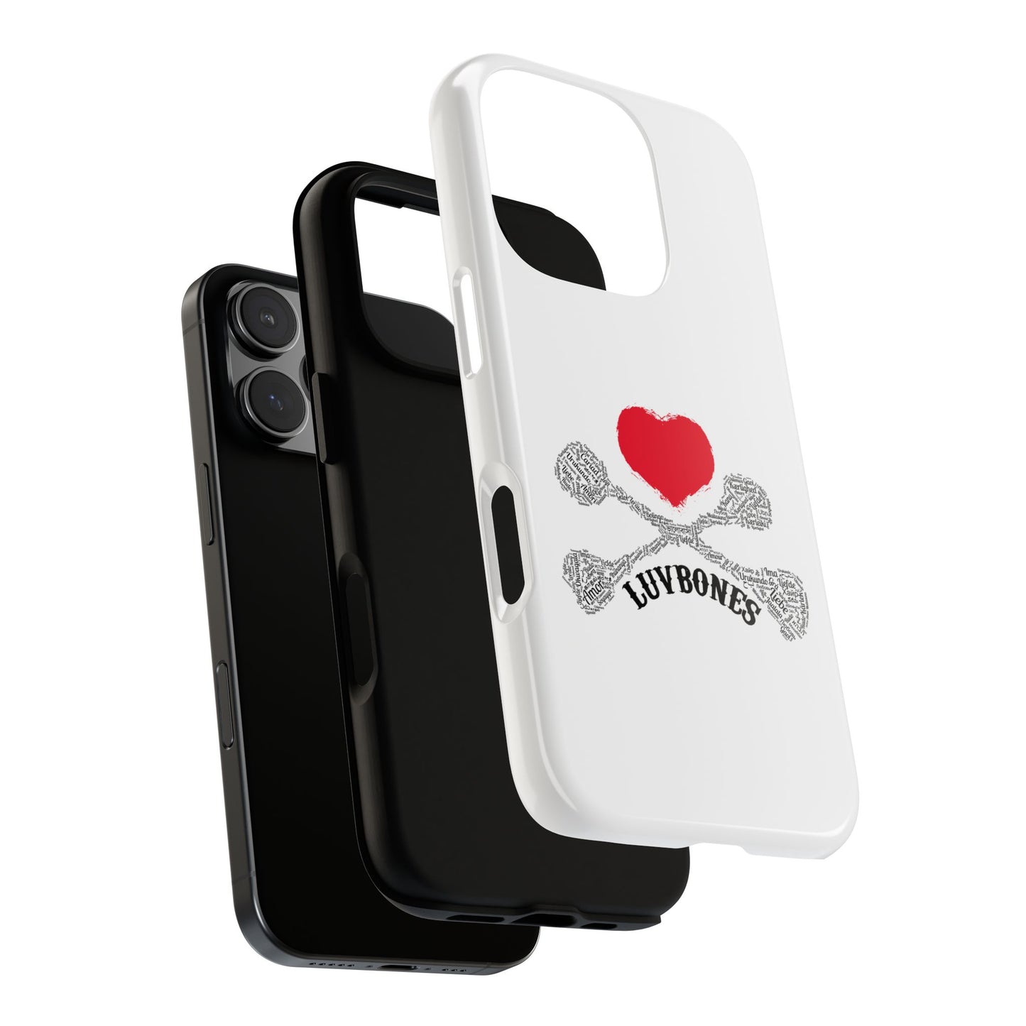 Luvbones - Hearts & Crossbones Phone Case, Tough Cases, Unique Smartphone Accessory, Gift for Him or Her