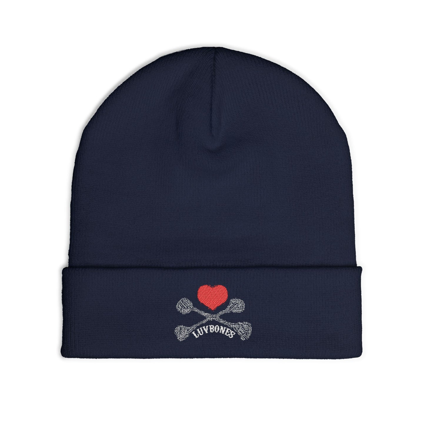 Luvbones - Hearts & Crossbones Knit Beanie, Warm Winter Hat, Casual Headwear, Skull Beanie, Gifts for Him/Her