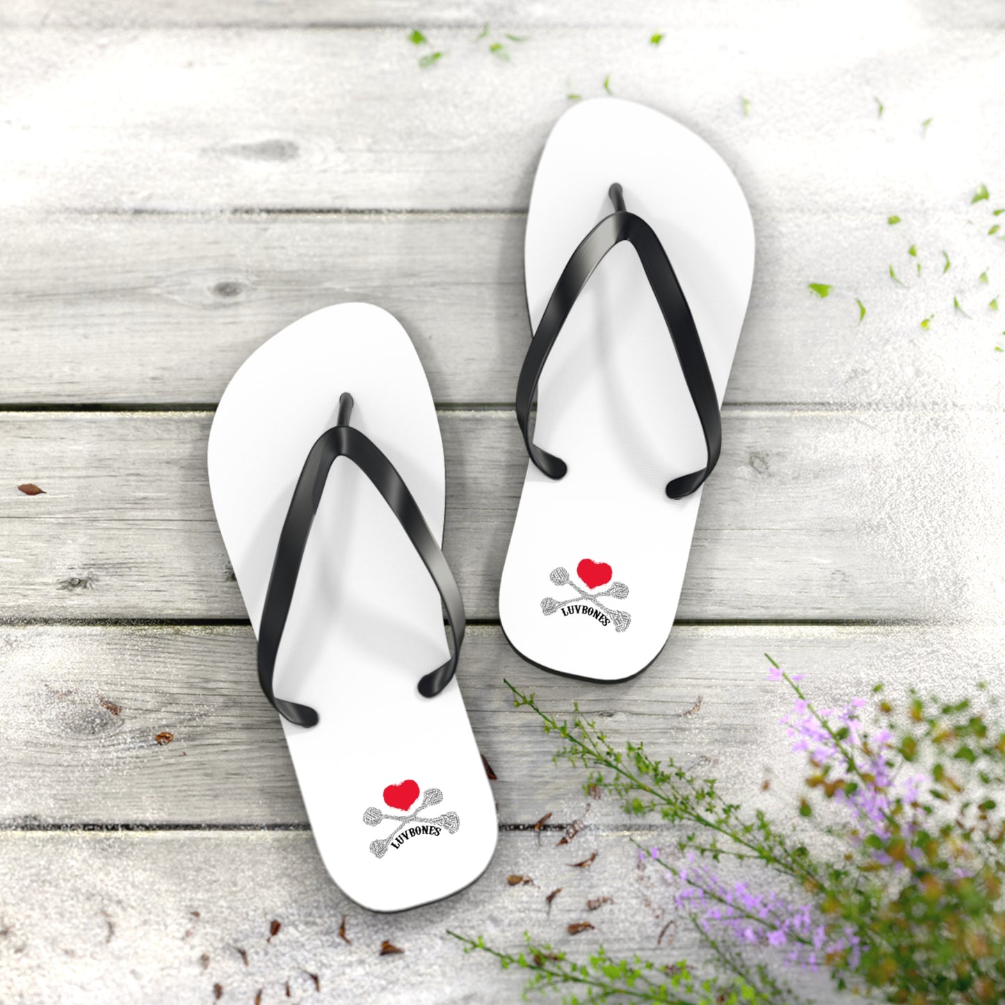 Luvbones - Hearts & Crossbones Flip Flops | Summer Beachwear, Fun Footwear, Casual Sandals, Gift for Beach Lovers, Trendy Vacation Accessory