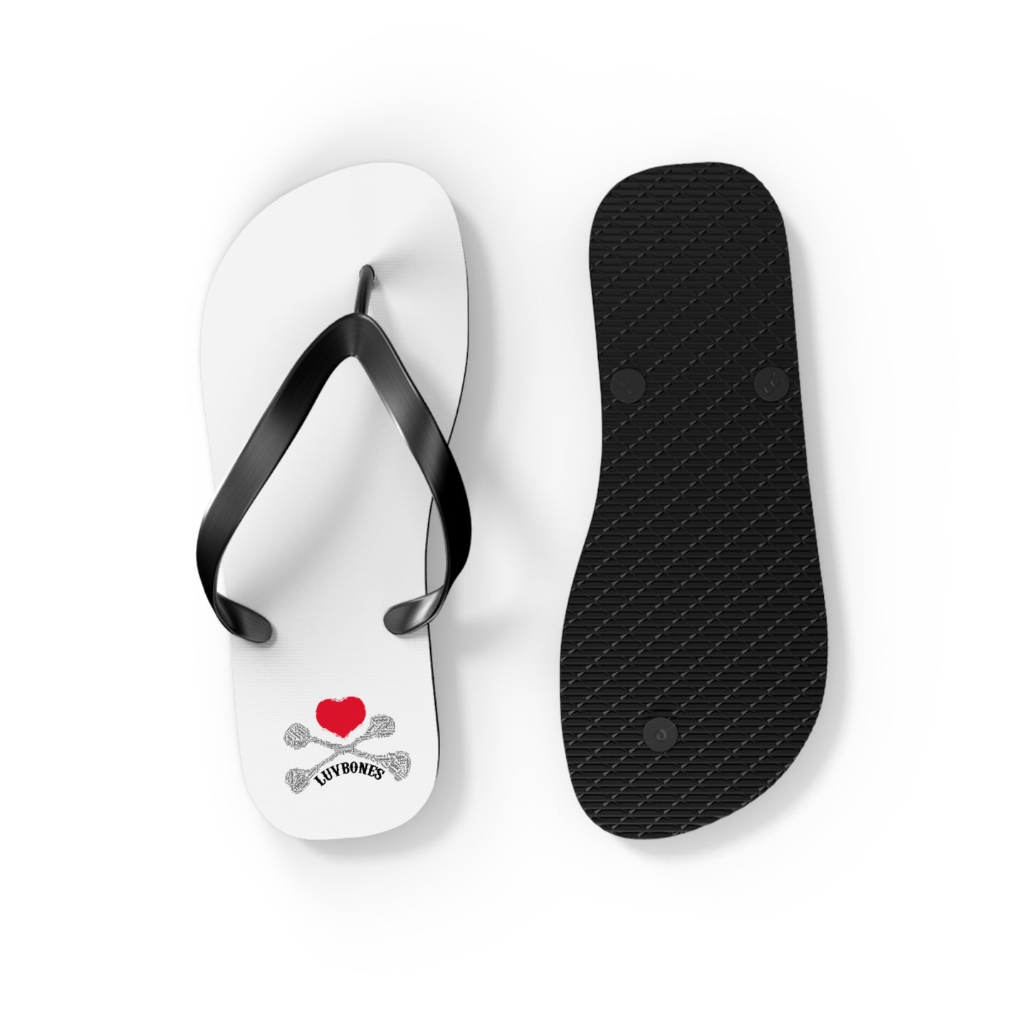 Luvbones - Hearts & Crossbones Flip Flops | Summer Beachwear, Fun Footwear, Casual Sandals, Gift for Beach Lovers, Trendy Vacation Accessory
