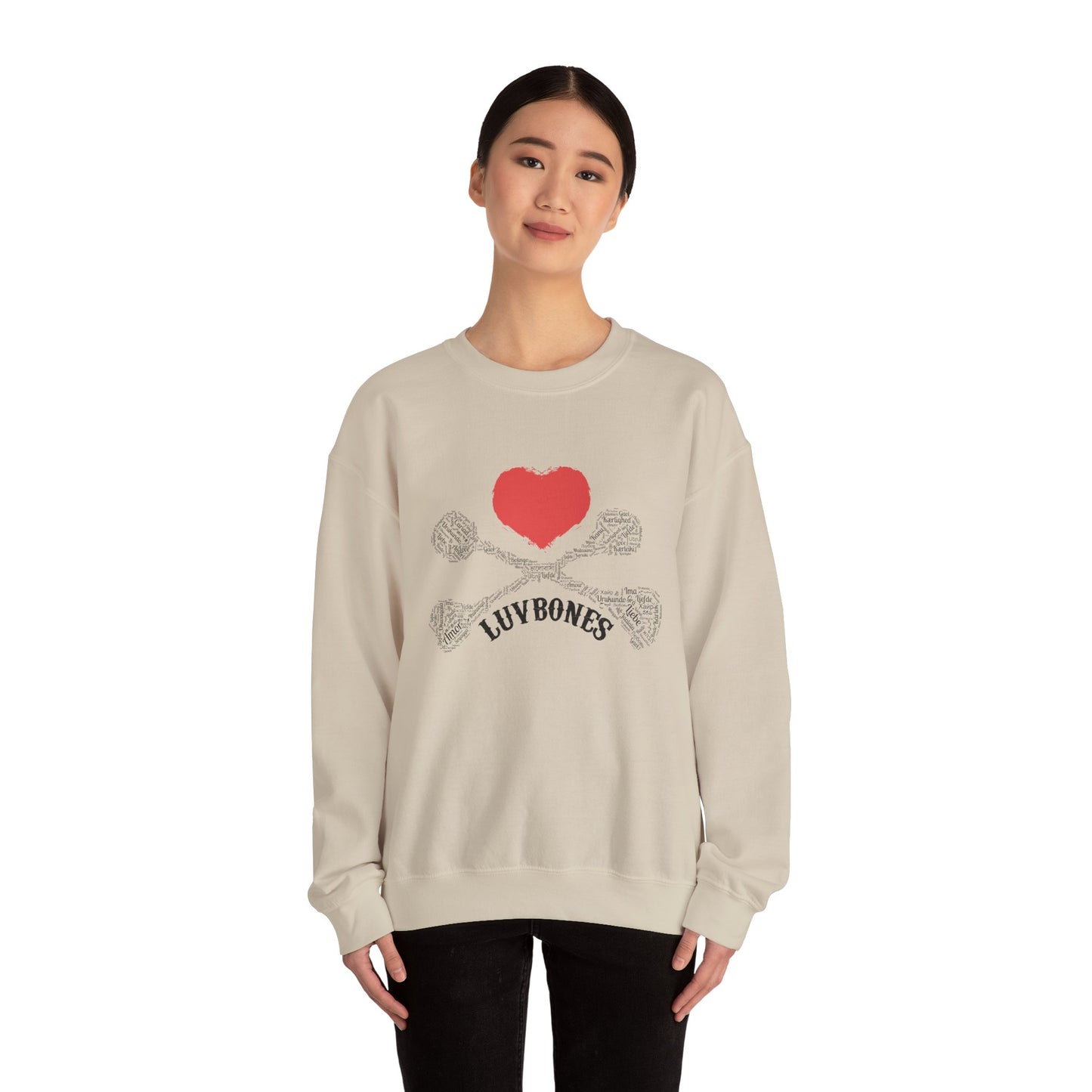 Luvbones - Hearts & Crossbones Sweatshirt, Cozy Unisex Crewneck, Valentine Gift, Edgy Sweatshirt for Him/Her, Casual Wear, Trendy Outfit