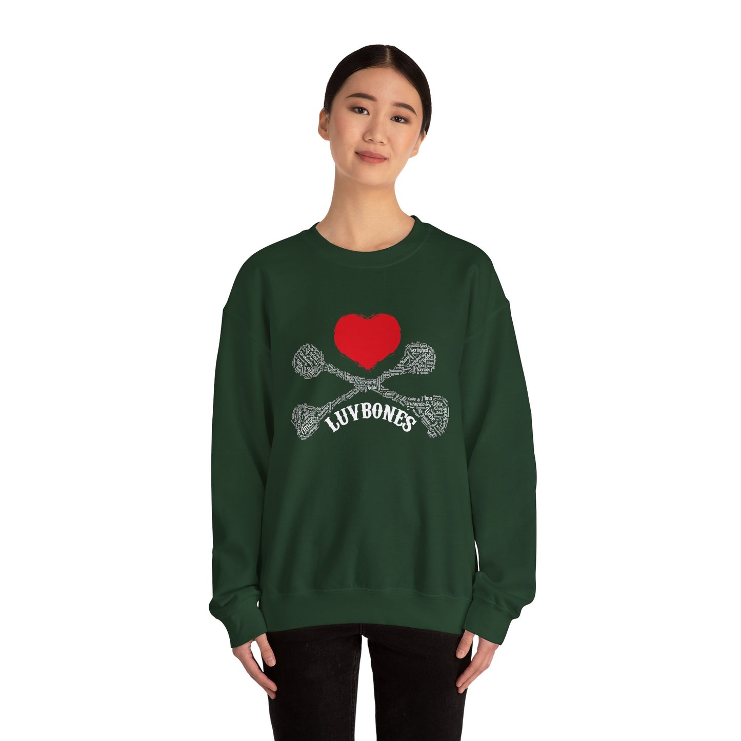 Luvbones - Hearts & Crossbones Sweatshirt, Cozy Unisex Crewneck, Valentine Gift, Edgy Sweatshirt for Him/Her, Casual Wear, Trendy Outfit