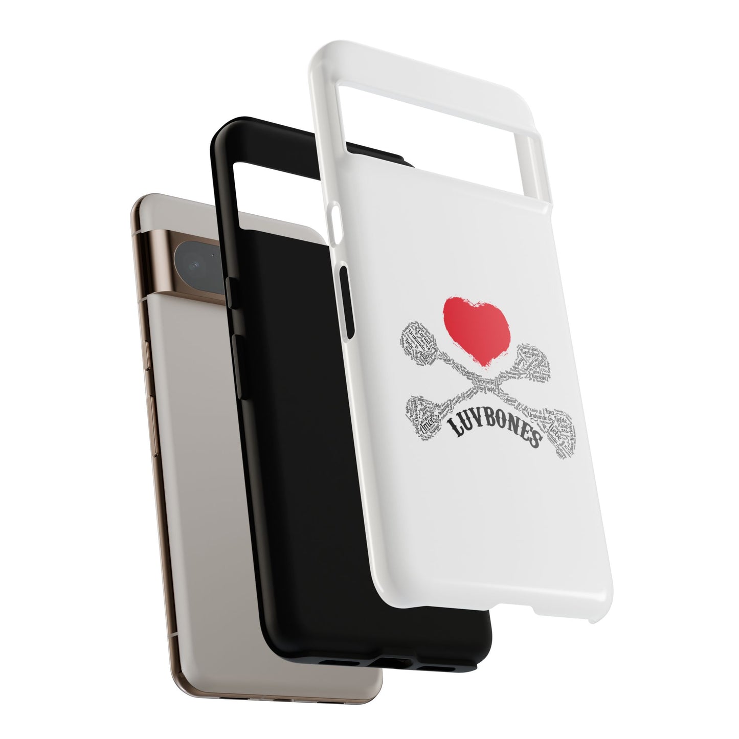 Luvbones - Hearts & Crossbones Phone Case, Tough Cases, Unique Smartphone Accessory, Gift for Him or Her