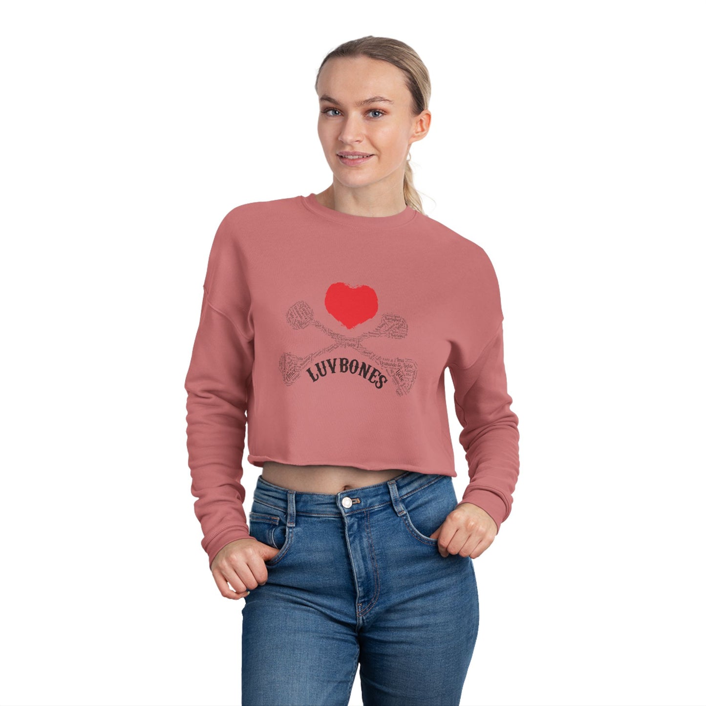 Luvbones - Hearts & Crossbones Cropped Sweatshirt Casual, Streetwear, Gift for Her, Trendy Apparel