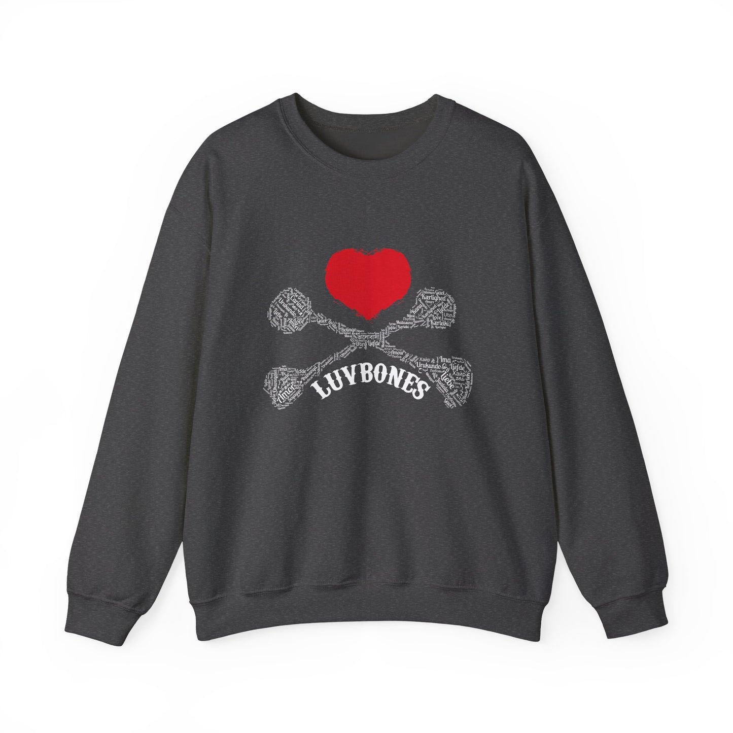Luvbones - Hearts & Crossbones Sweatshirt, Cozy Unisex Crewneck, Valentine Gift, Edgy Sweatshirt for Him/Her, Casual Wear, Trendy Outfit