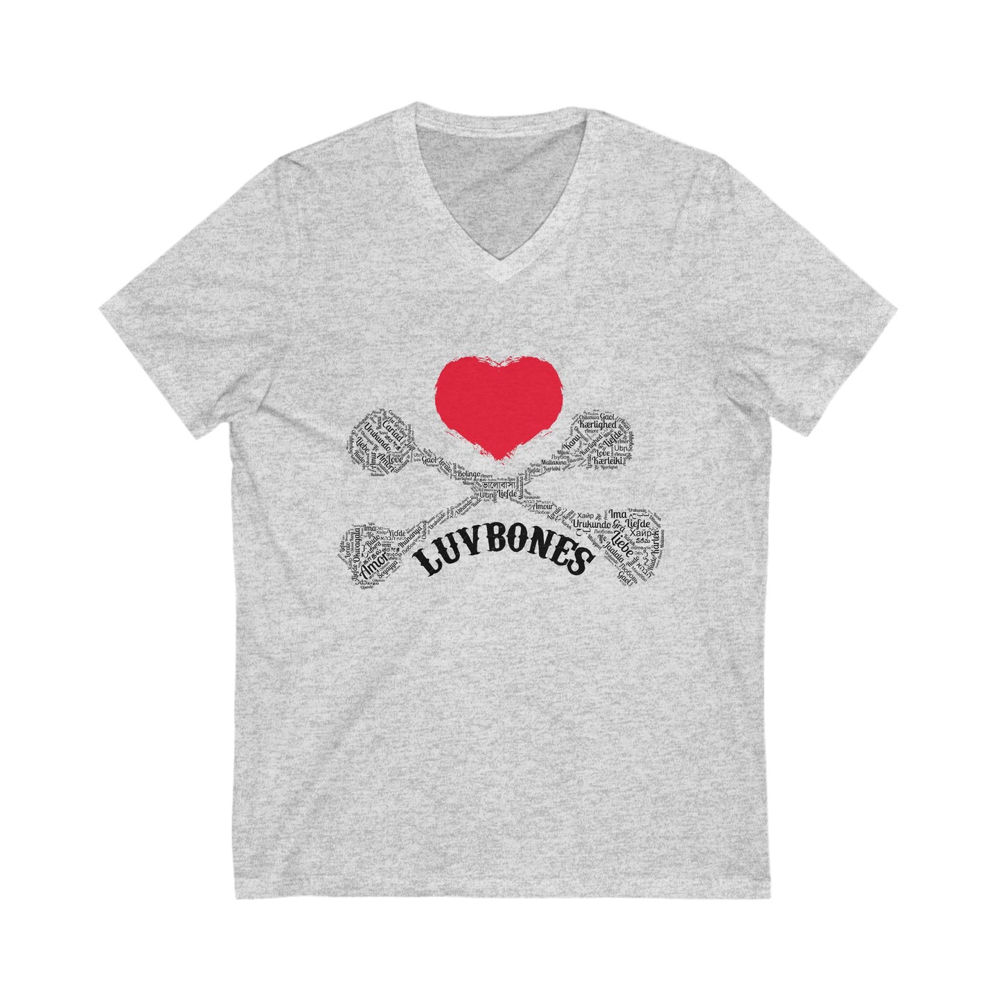Luvbones - Hearts & Crossbones V-Neck Tee, Unisex Graphic T-Shirt, Cool Casual Wear, Gift for Him/Her