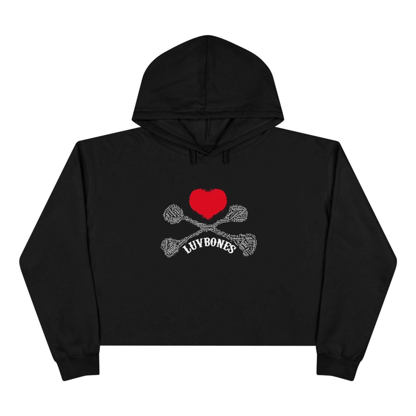 Luvbones - Hearts & Crossbones Crop Hoodie - Trendy Streetwear, Cute Gift, Halloween Apparel, Casual Outfit, Festival Wear
