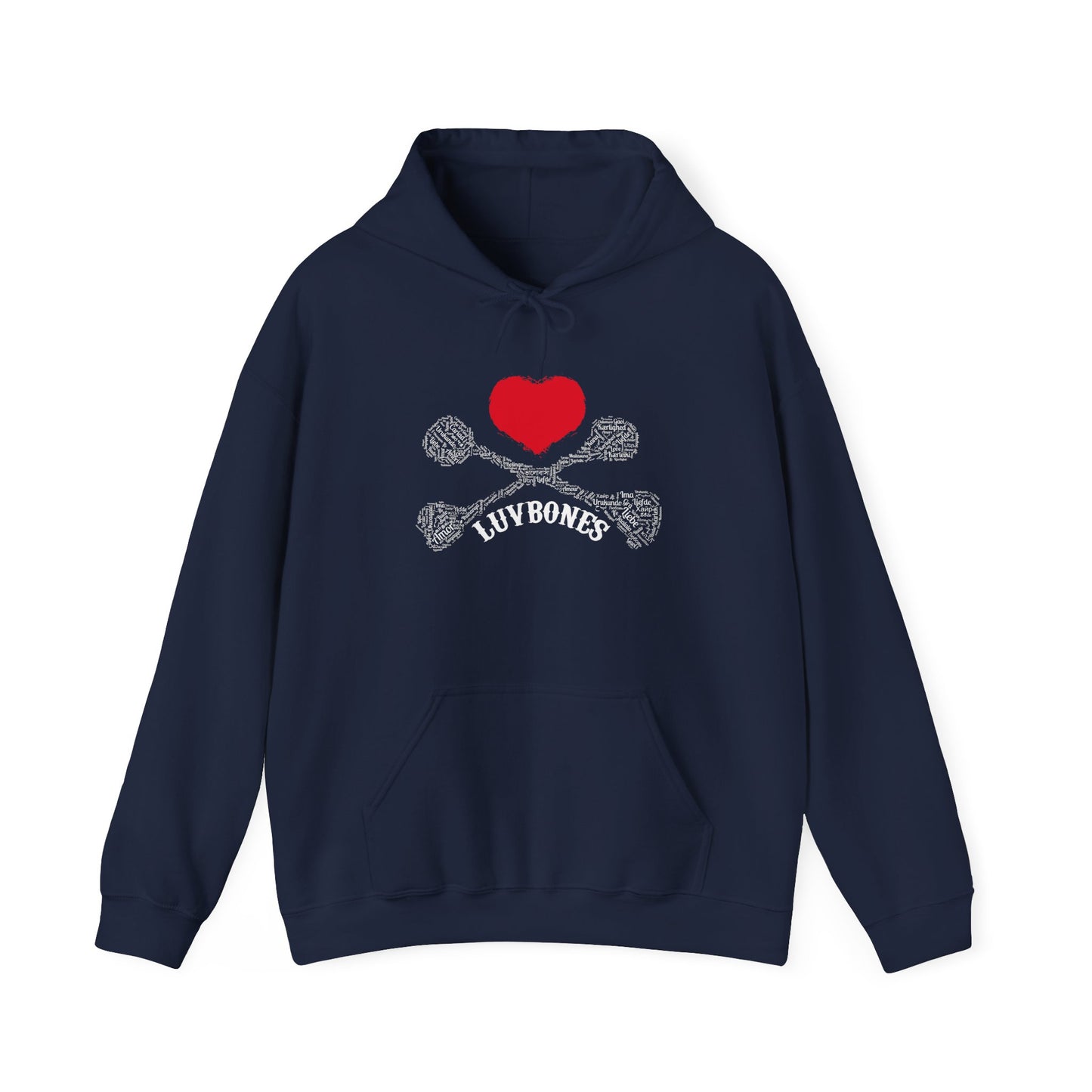 Luvbones - Hearts & Crossbones Unisex Hoodie, Graphic Sweatshirt for Couples, Valentine's Day Gift, Streetwear Fashion, Cozy Layering
