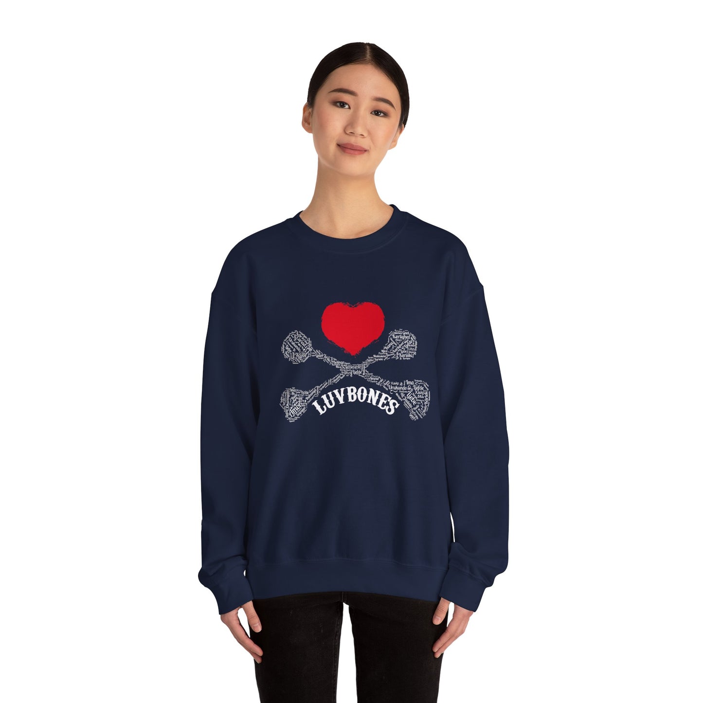 Luvbones - Hearts & Crossbones Sweatshirt, Cozy Unisex Crewneck, Valentine Gift, Edgy Sweatshirt for Him/Her, Casual Wear, Trendy Outfit