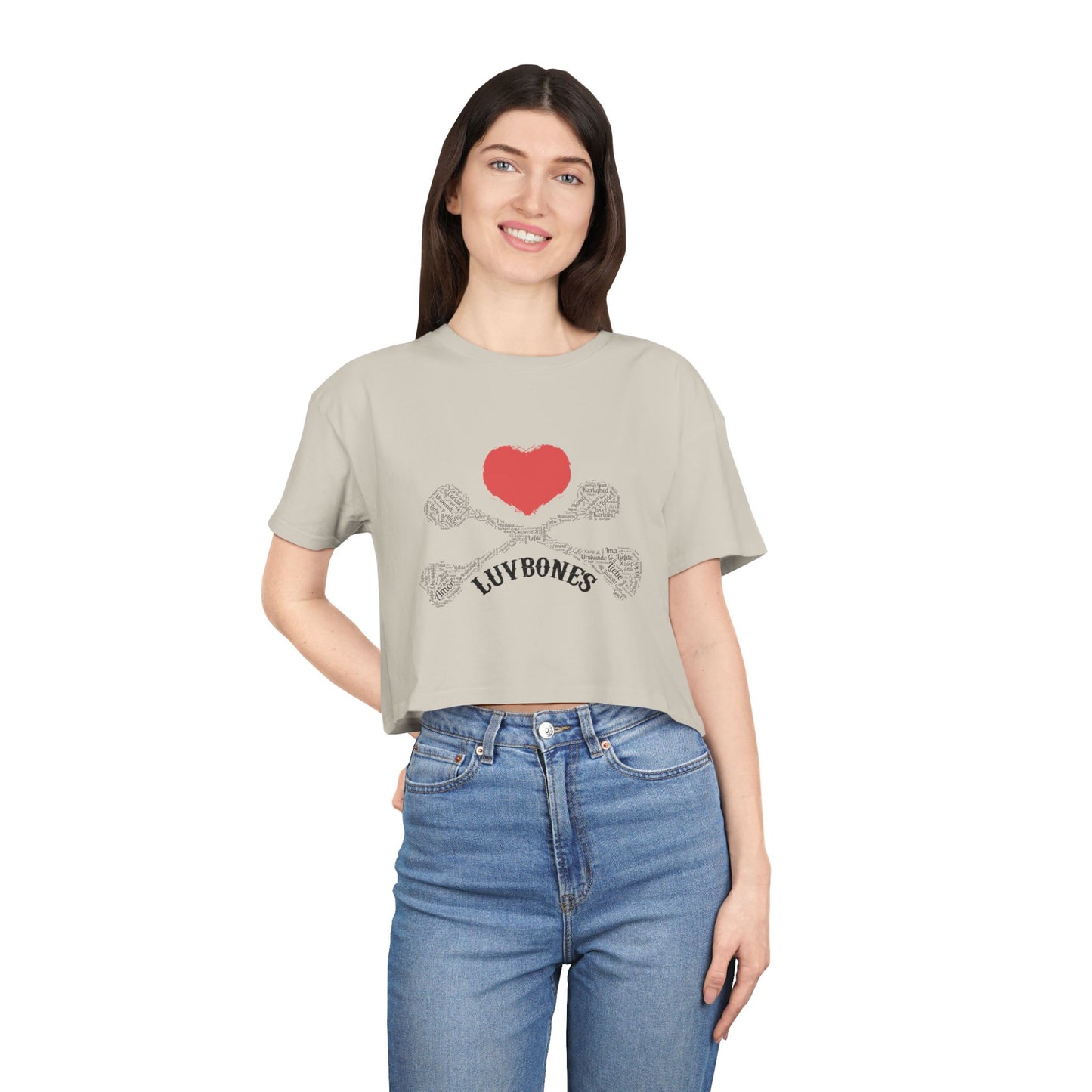 Luvbones - Hearts & Crossbones Women's Crop Tee - Trendy Summer Top, Casual Wardrobe Essential, Gift for Her, Valentine's Day