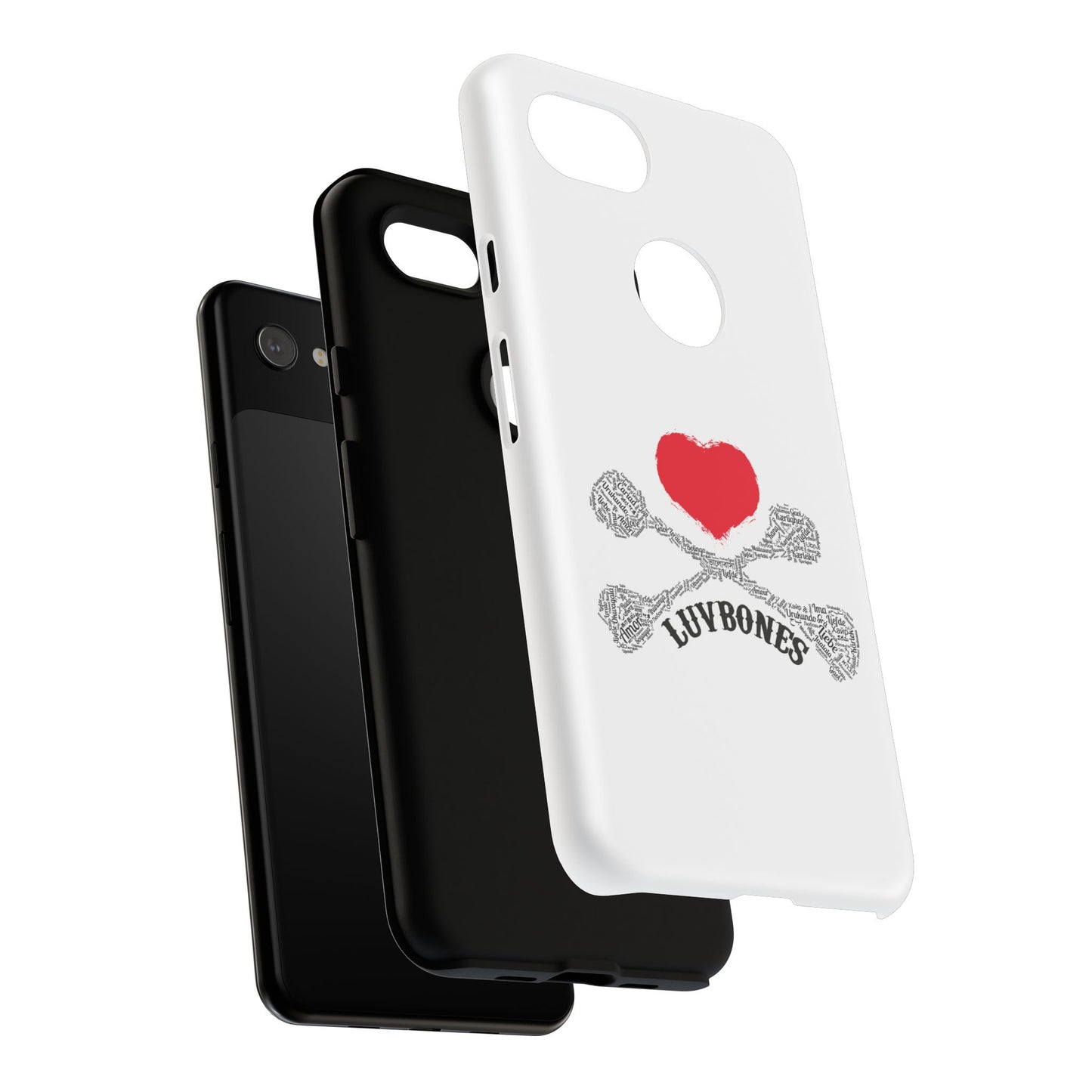 Luvbones - Hearts & Crossbones Phone Case, Tough Cases, Unique Smartphone Accessory, Gift for Him or Her