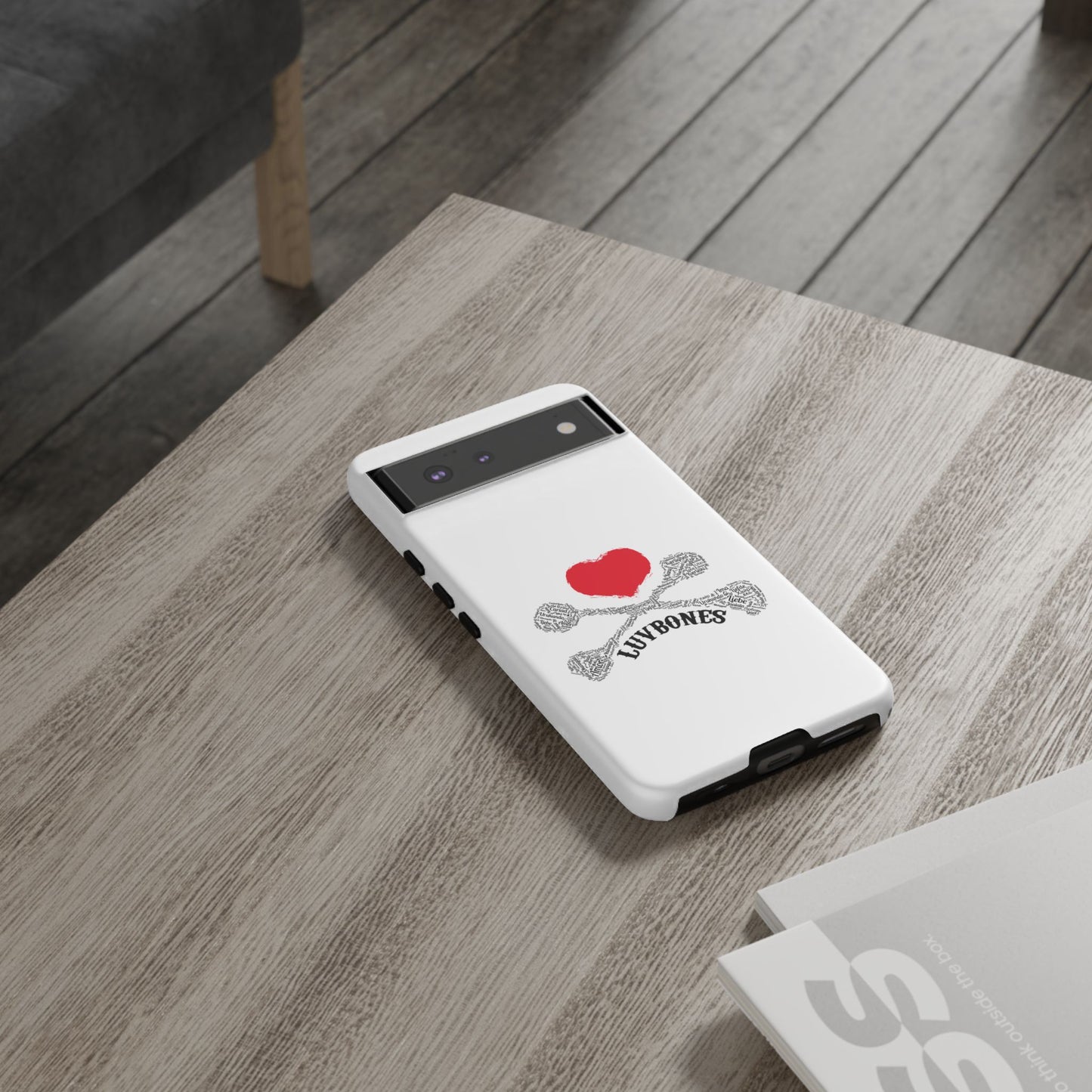 Luvbones - Hearts & Crossbones Phone Case, Tough Cases, Unique Smartphone Accessory, Gift for Him or Her
