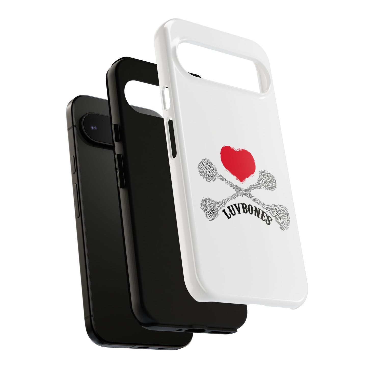 Luvbones - Hearts & Crossbones Phone Case, Tough Cases, Unique Smartphone Accessory, Gift for Him or Her